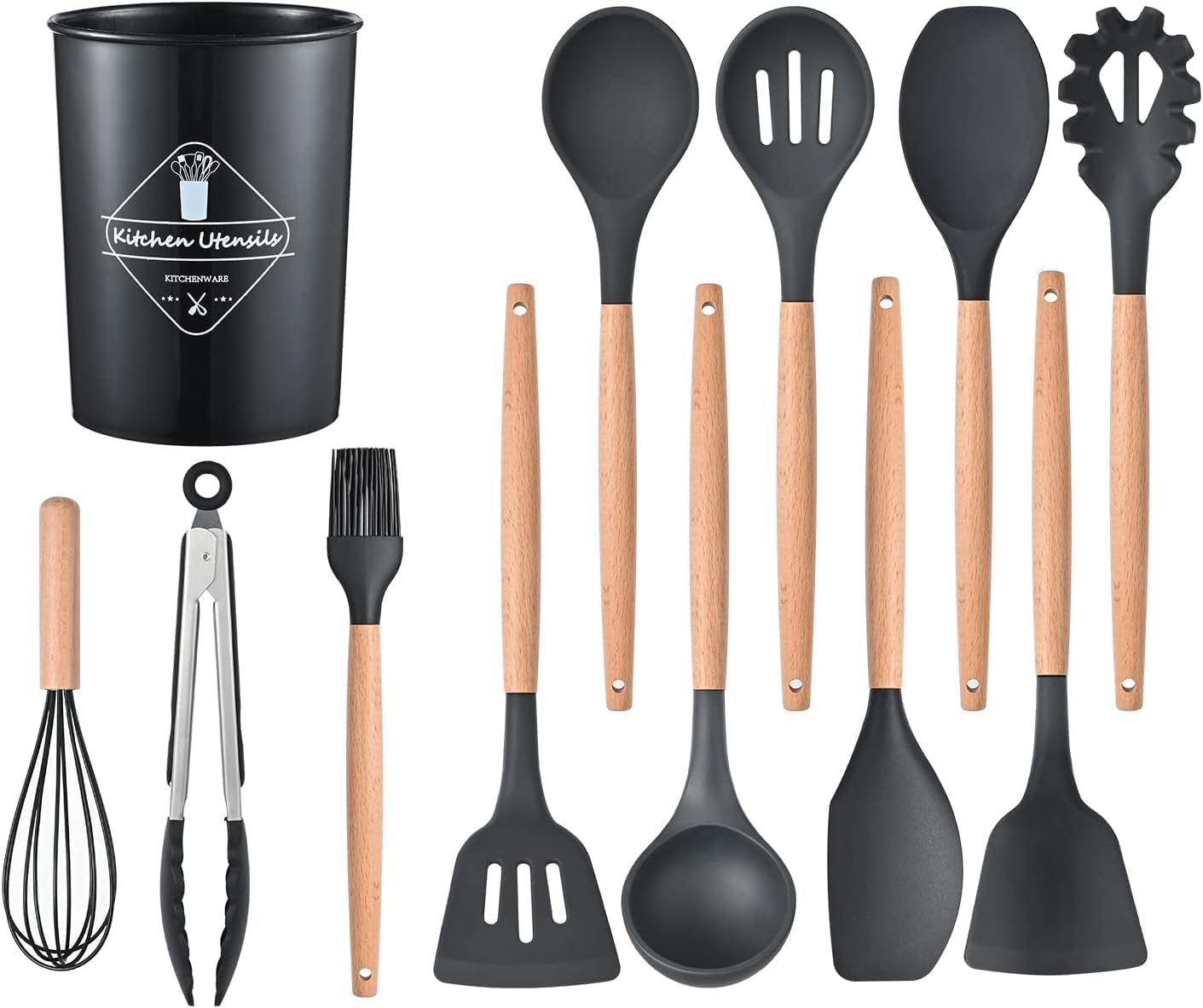 IMPRONOW Kitchen Utensils Set, 12 pcs Non-Stick Silicone Cooking Kitchen Utensils Spatula Set with Holder, Cooking Spatula Turner Heat Resistant Tools with Wooden Handle (Multicolor) (B0CPVJ737F) Amazon Price History, Amazon Price Tracker