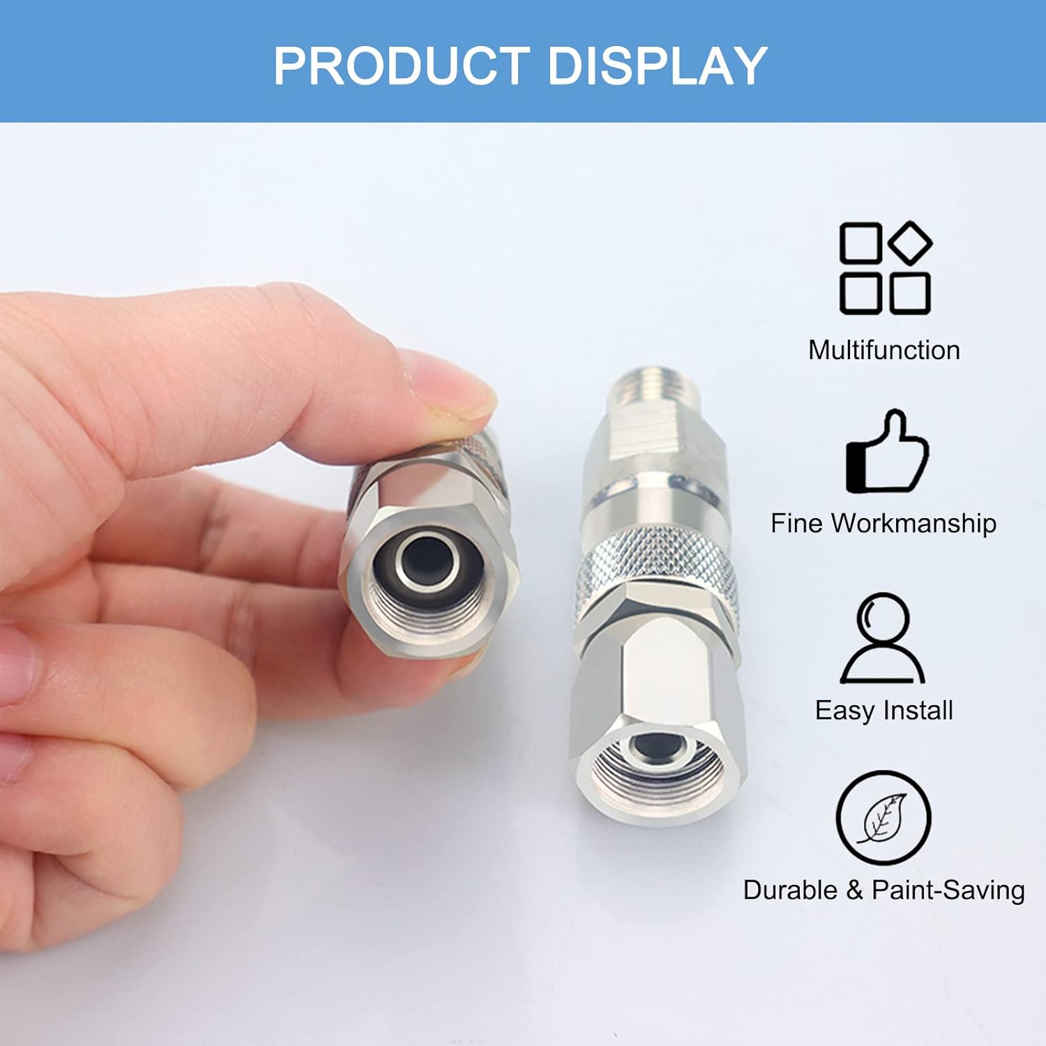 Sprayer Joint 360 Degrees Rotate Stainless Steel Airless High Pressure Spray Gun Hose Swivel Joint Connector Accessories for Paint Sprayers & Hose (1/4inch)