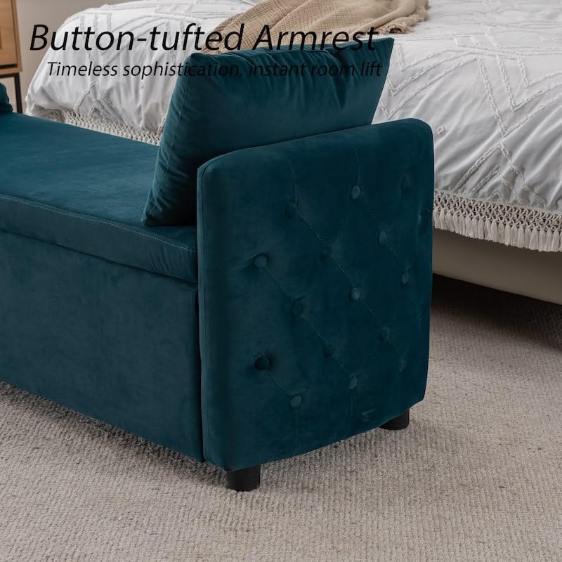 Fabrique Bedford 2 Seater Velvet Ottoman Bench with Storage (Teal Green) | Multipurpose Storage Chest for Living Room, Bedroom & Hall | Sofa Bench for Seating & Organization 2