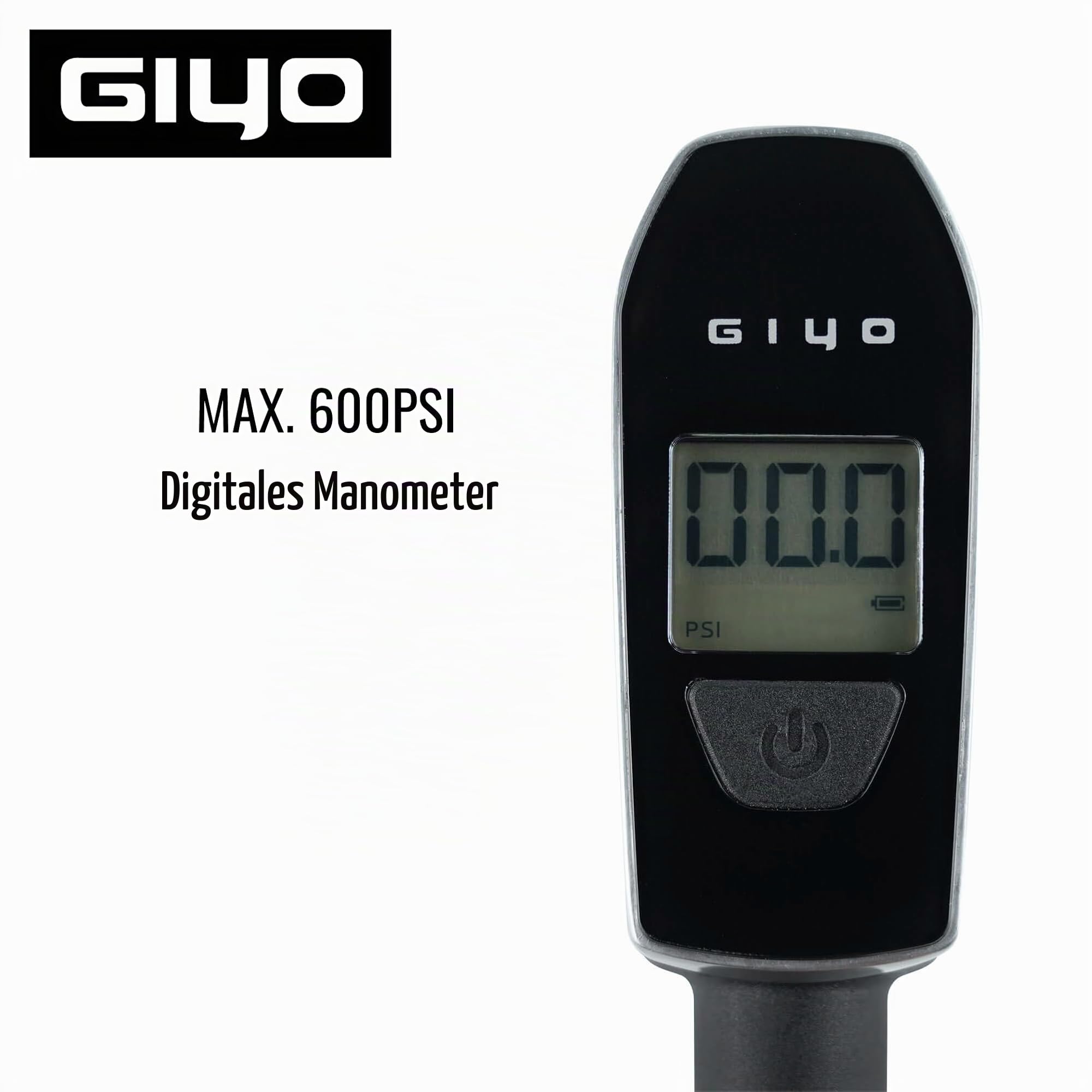 GIYO GS-52L Digitale Turbo-Schockpumpe, 600 PSI, spart 40 % Kraftaufwand, mikroeinstellbarer Entlüfter, Aluminiumfass