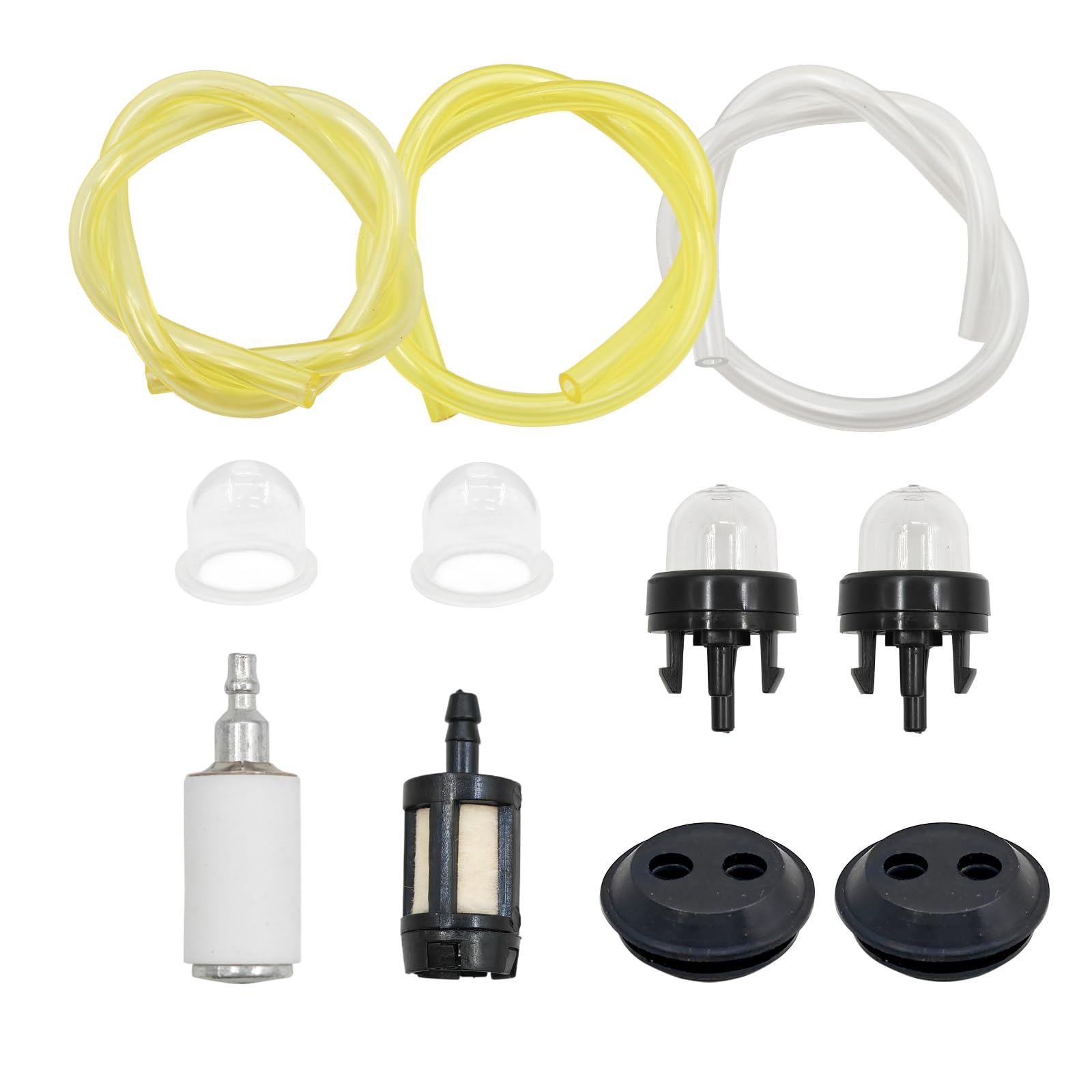 Universal Lawn Mower Fuel Line Kit, 3 Fuel Hose, 4 Primer Bulbs, 2 Fuel Tank Seals, 2 Fuel Filters, Petrol Gas Pipe Set for Strimmer Chainsaw