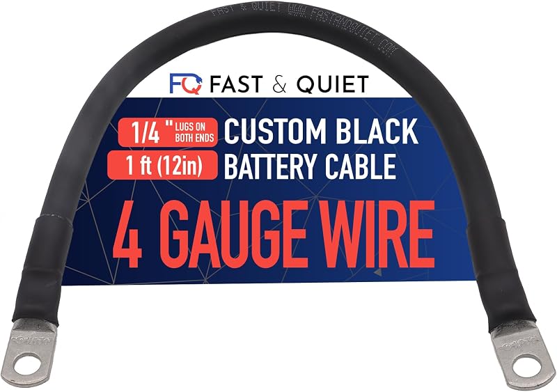 Cabo de bateria 4 AWG Fast & Quiet com terminais de cobre estanhado – fio preto, 30,48 cm, 1 unidade