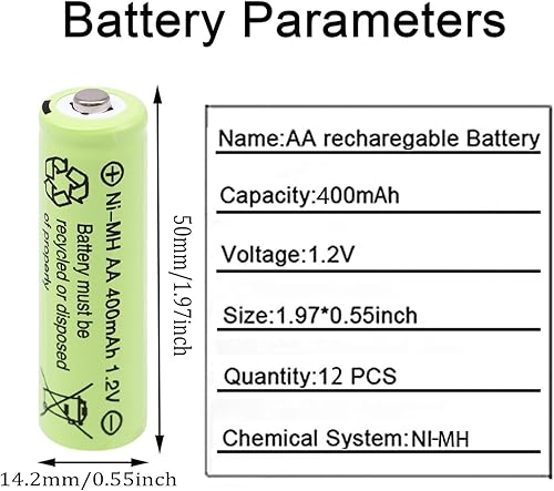 Miniatura 2 de Baterías AA recargables NiMH de 1.2 V 400 mAh, paquete de 12 baterías recargables dobles A para luces solares, tira de luces de camino, ratón,