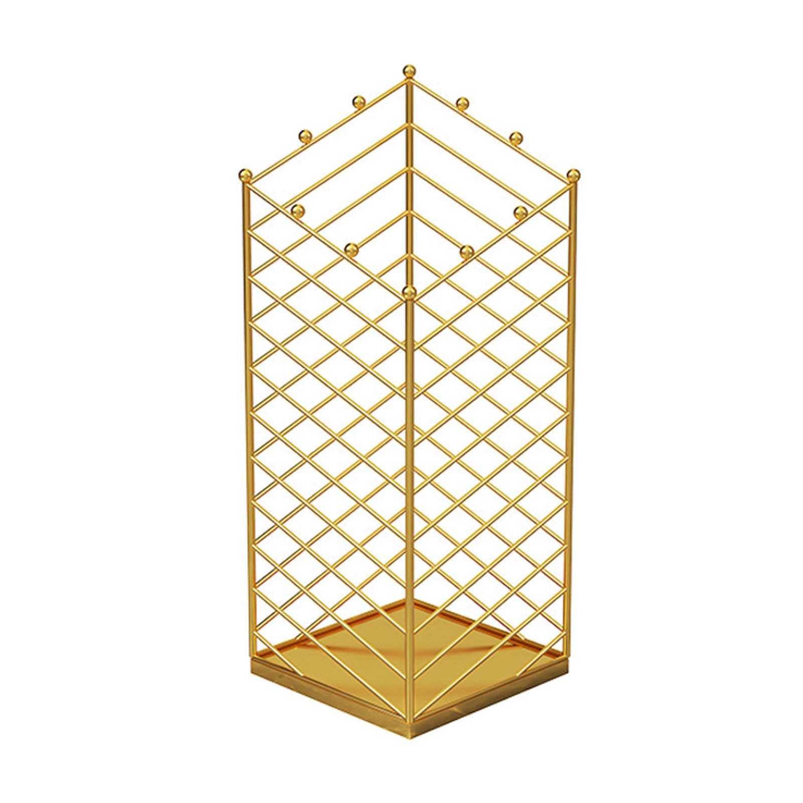 Porte-parapluies en métal doré avec support de cannes de marche pour entrée