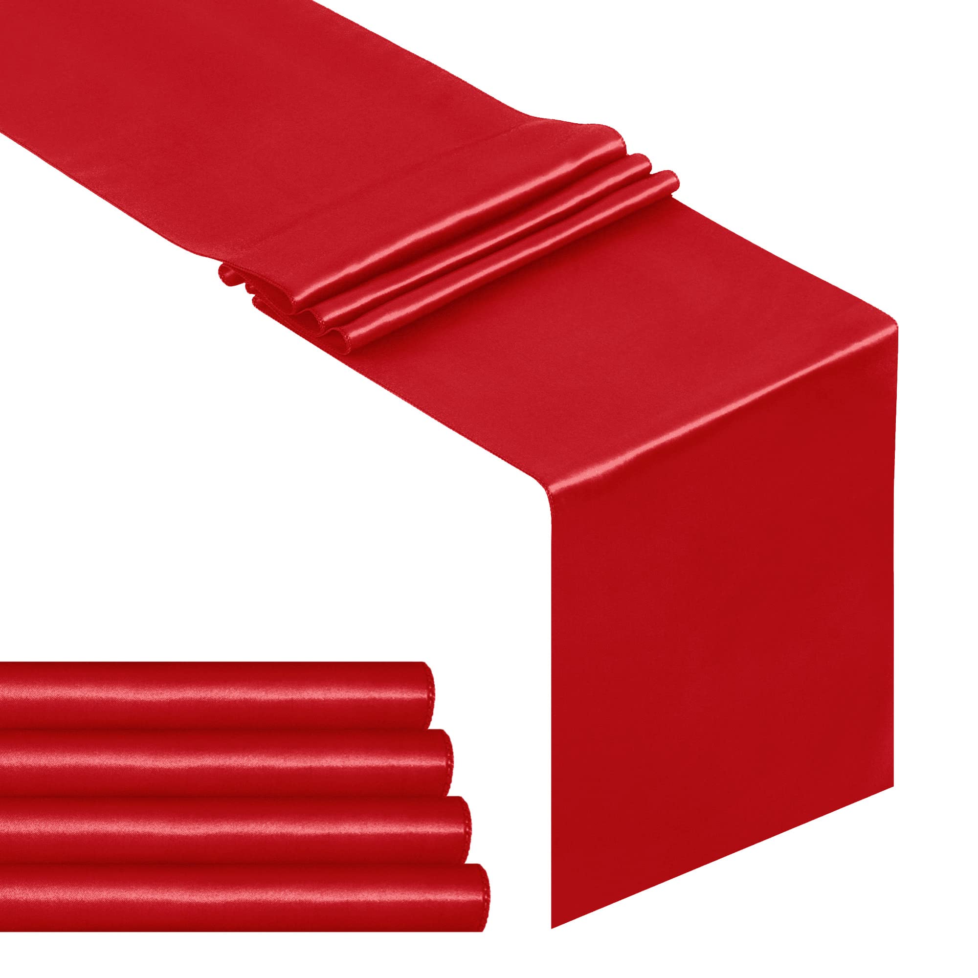 5 Pack Satin Table Runner 12 x 108 Inch Long, Red Wedding Satin Silk Table Runner for Wedding Birthday Reception Banquet Party Decoration (Red,5 Pack)