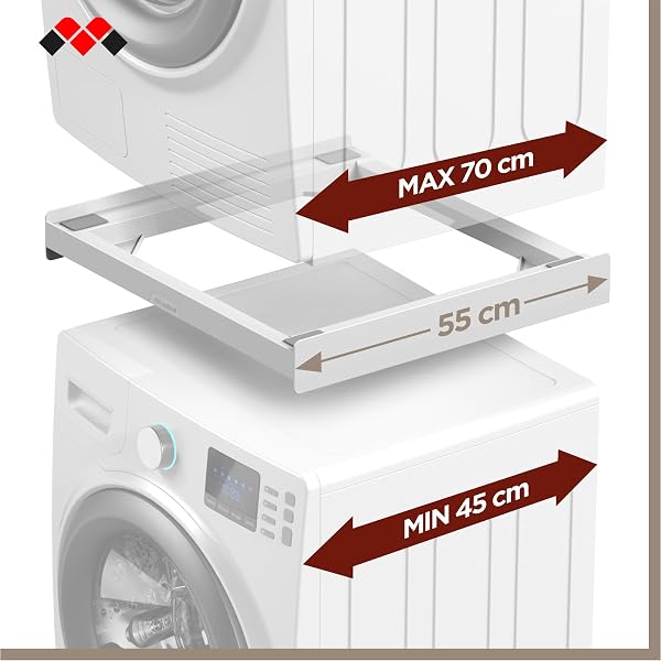 Meliconi Base Torre Basic L60, Kit di Sovrapposizione Lavatrice Asciugatrice Universale, Supporto Asciugatrice Premontato, Cinghia di Sicurezza con Fibbia in Metallo Inclusa, Portata 250 Kg, Bianco Senza Ripiano - 2