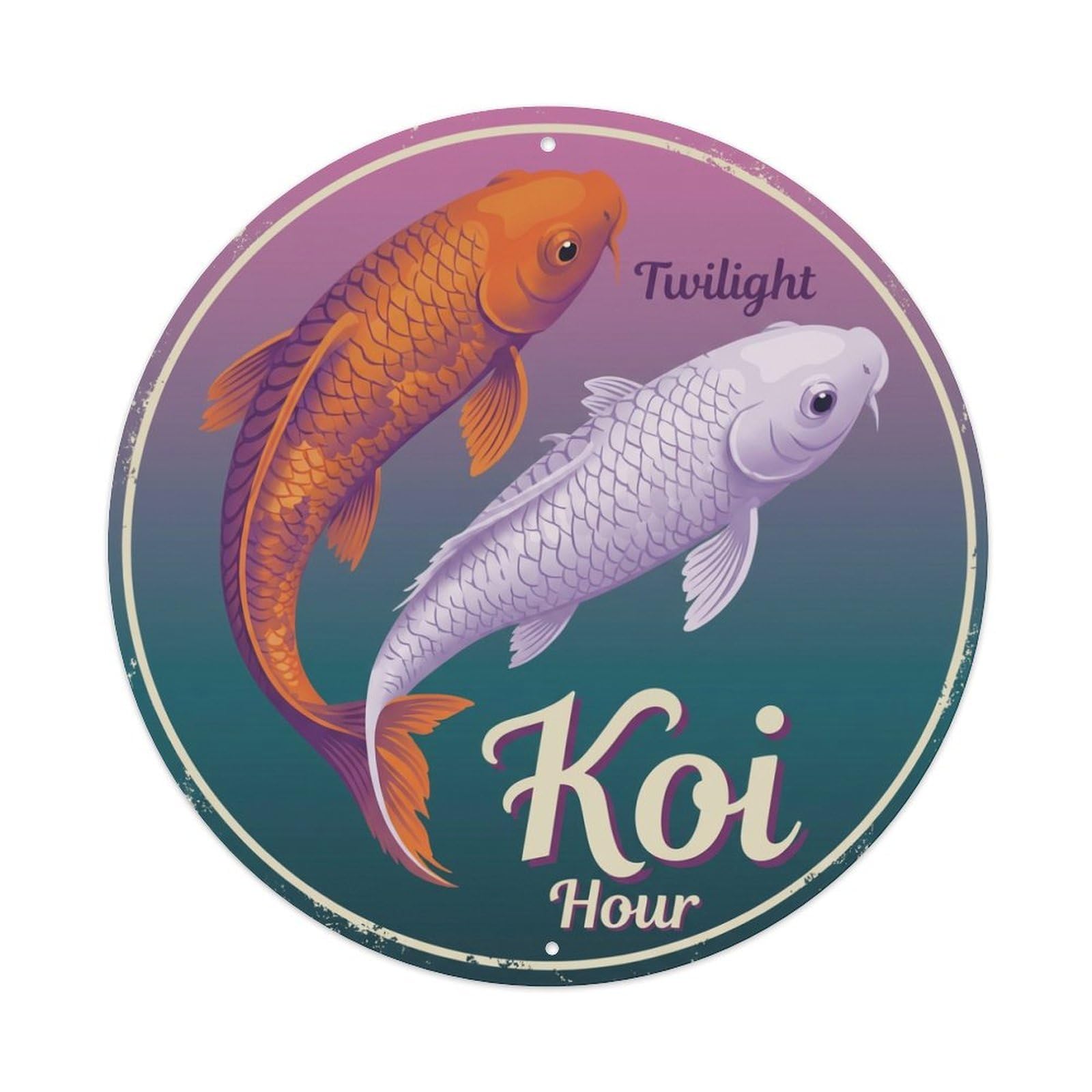Koi Fish Twilight Hour Waters Dusk Evening Purple Sky Metal Tin Sign