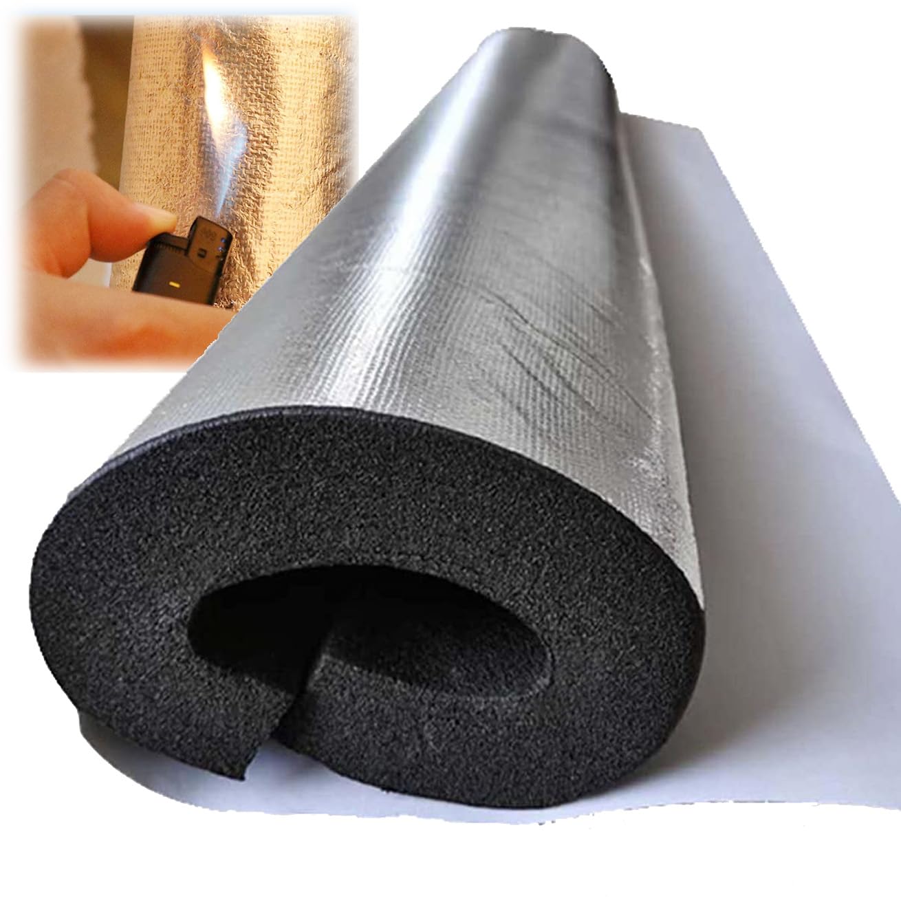 Ignífugo Aislamiento de Tuberias ID 16 20 50 76 110mm Coquilla Aislante de Aluminio Autoadhesivo, Tubo Espuma, Fundas de Aislamiento Térmico para Tuberías Exteriores (ID)219mm x (T)30mm x (L)0.95m