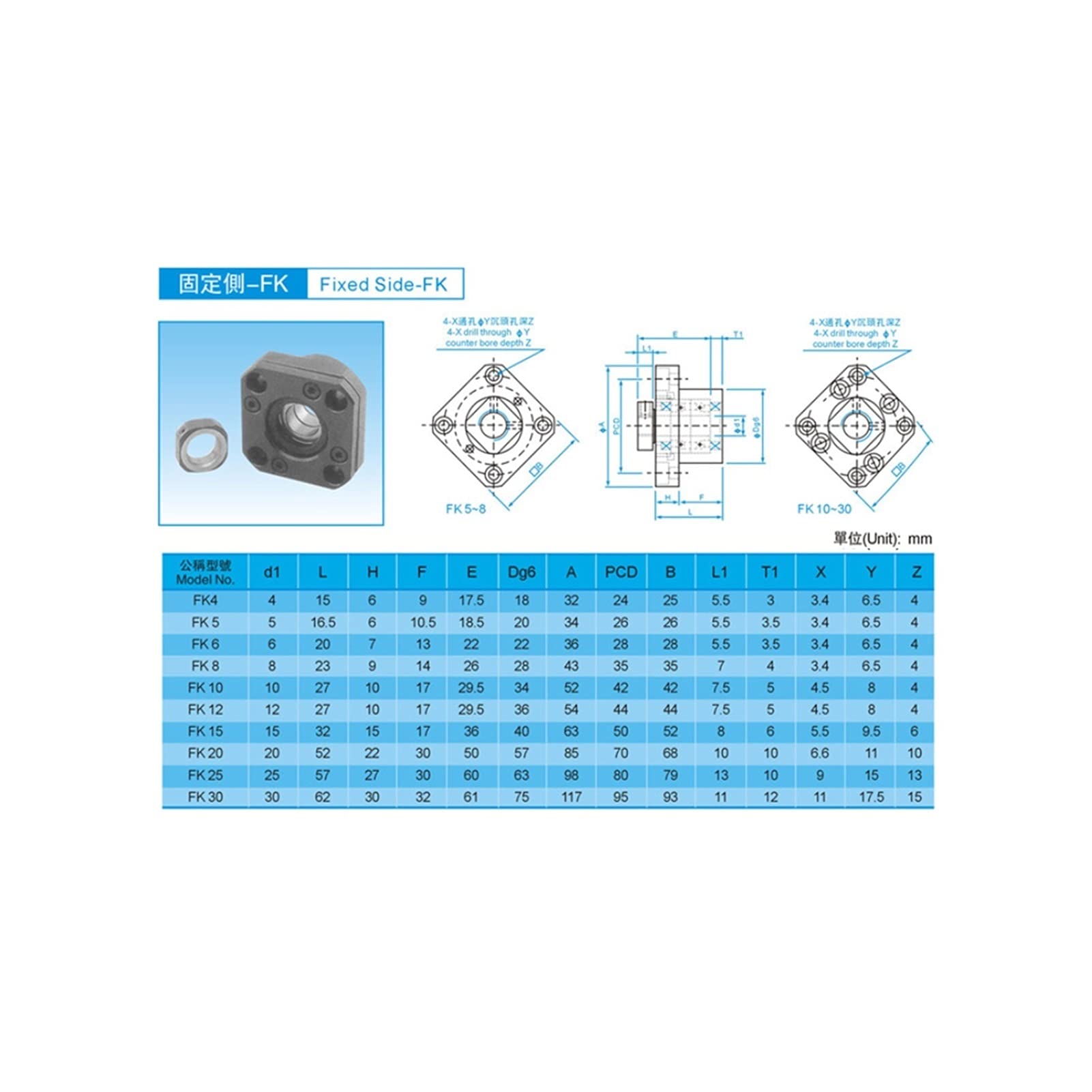 FK10FF10 Schraubenhalterung Halterung Feste Halterung Linearlager FKFF10 / FK10 / FF10Für Kugelschraube SFU1205 / SFU1605