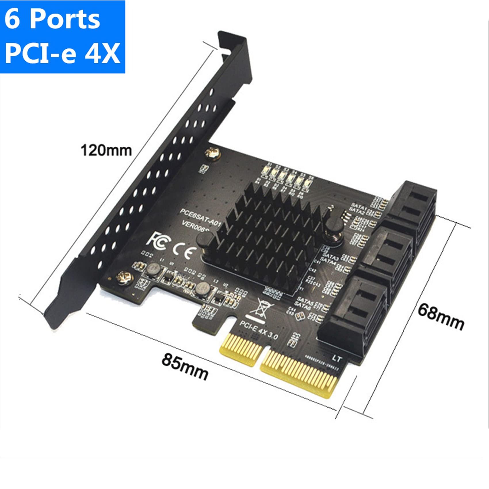 2X Carte Contrôleur 6 Gbps SATA 3.0 vers PCI-E 1X Carte D'Extension PCIe SATAIII 6 Ports Convertisseur D'Adaptateur