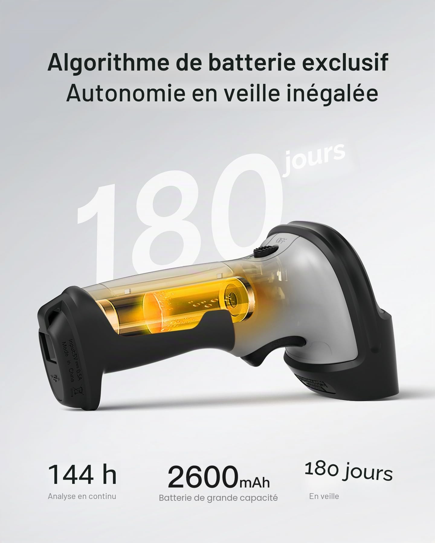 Inateck AI Lecteur Code à Barres, Barcode Scanner Bluetooth, Douchette Lecteur de Code Barre USB sans Fil 1D avec APP et SDK, 180 Jours en Veille avec Une Seule Charge, Rapide et Précise, BCST-70 AI