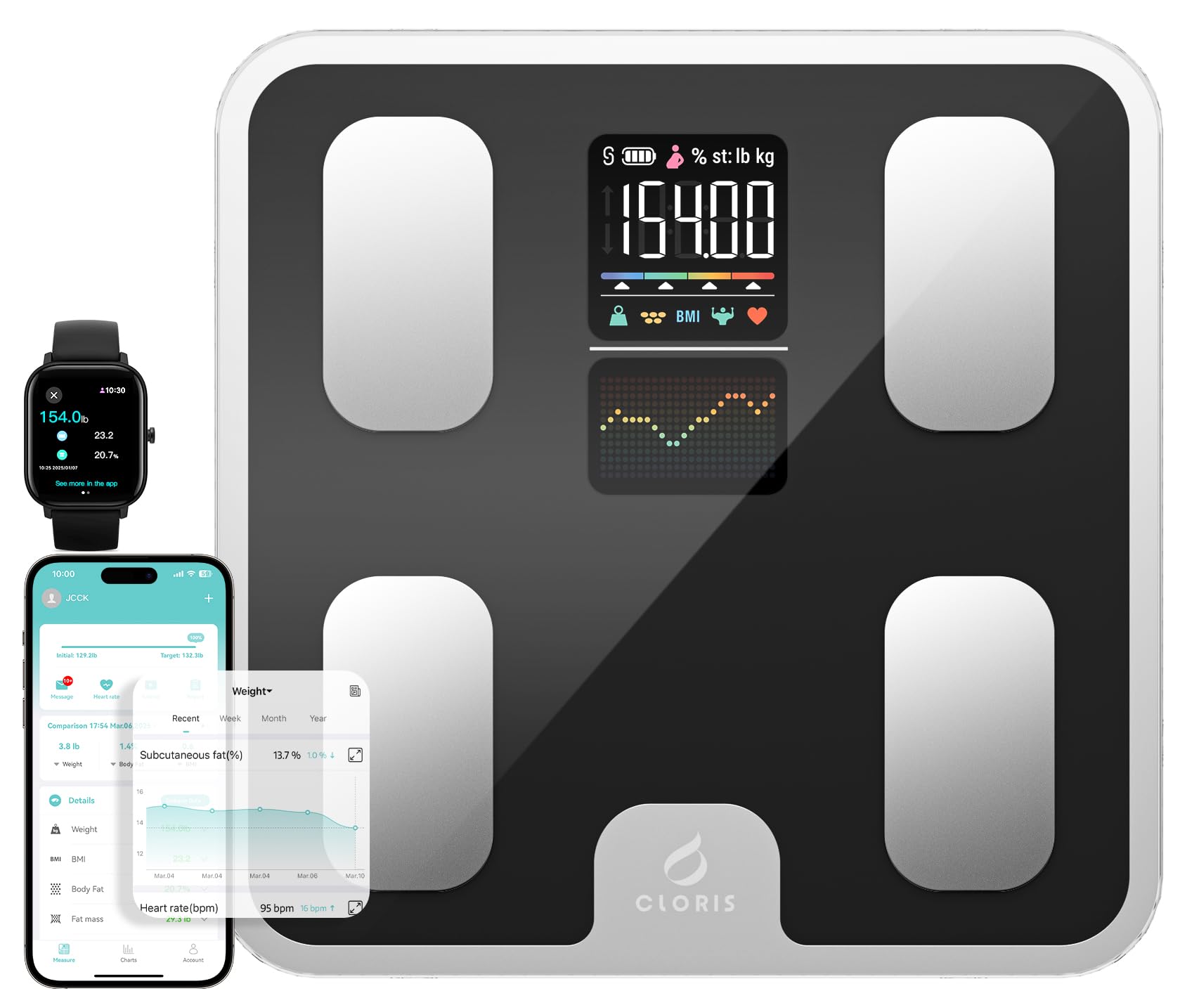 CLORIS Smart Scale for Body Weight Fat Digital Bathroom Weighing Machine for Accurate BMI Muscle Mass Composition Health