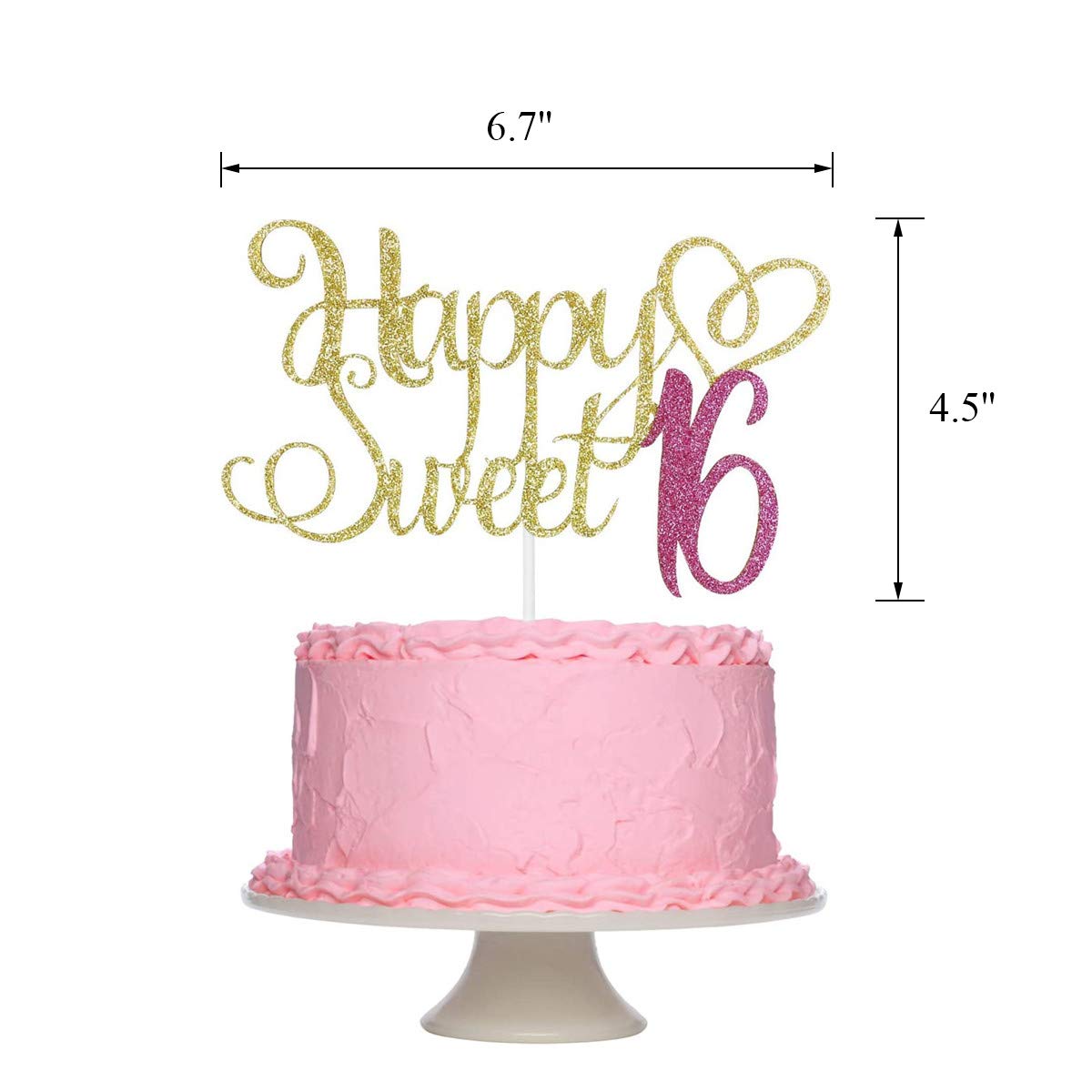 Buy Happy Sweet 16 Cake Topper Pink and Gold Glitter, Sweet 16 Cake