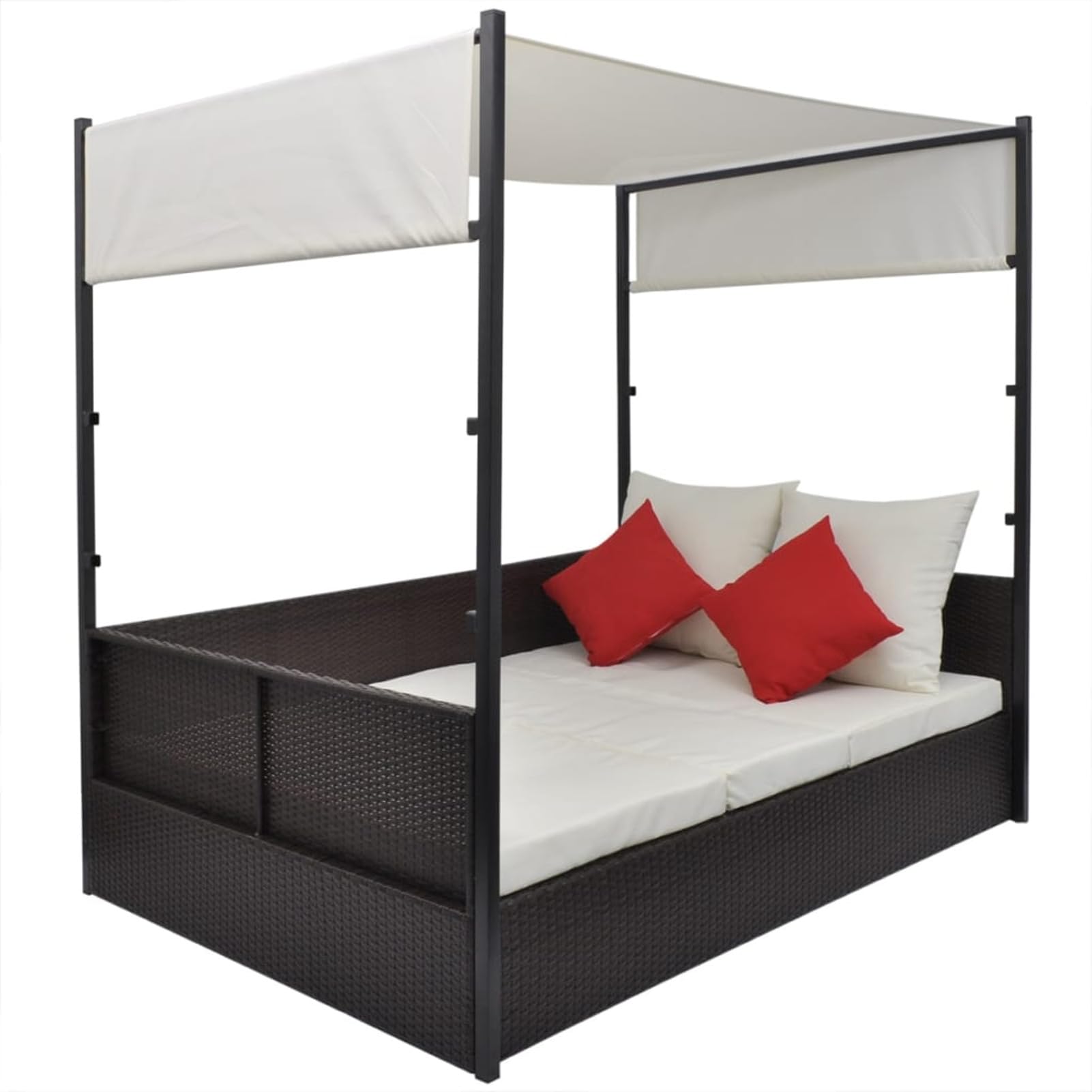 Homgoday Lit de jardin avec baldaquin - Lit de soleil - Double chaise longue - Chaise longue de jardin - Chaise longue de jardin - Canapé de jardin avec table d'appoint - Marron - 190 x 130 cm - En