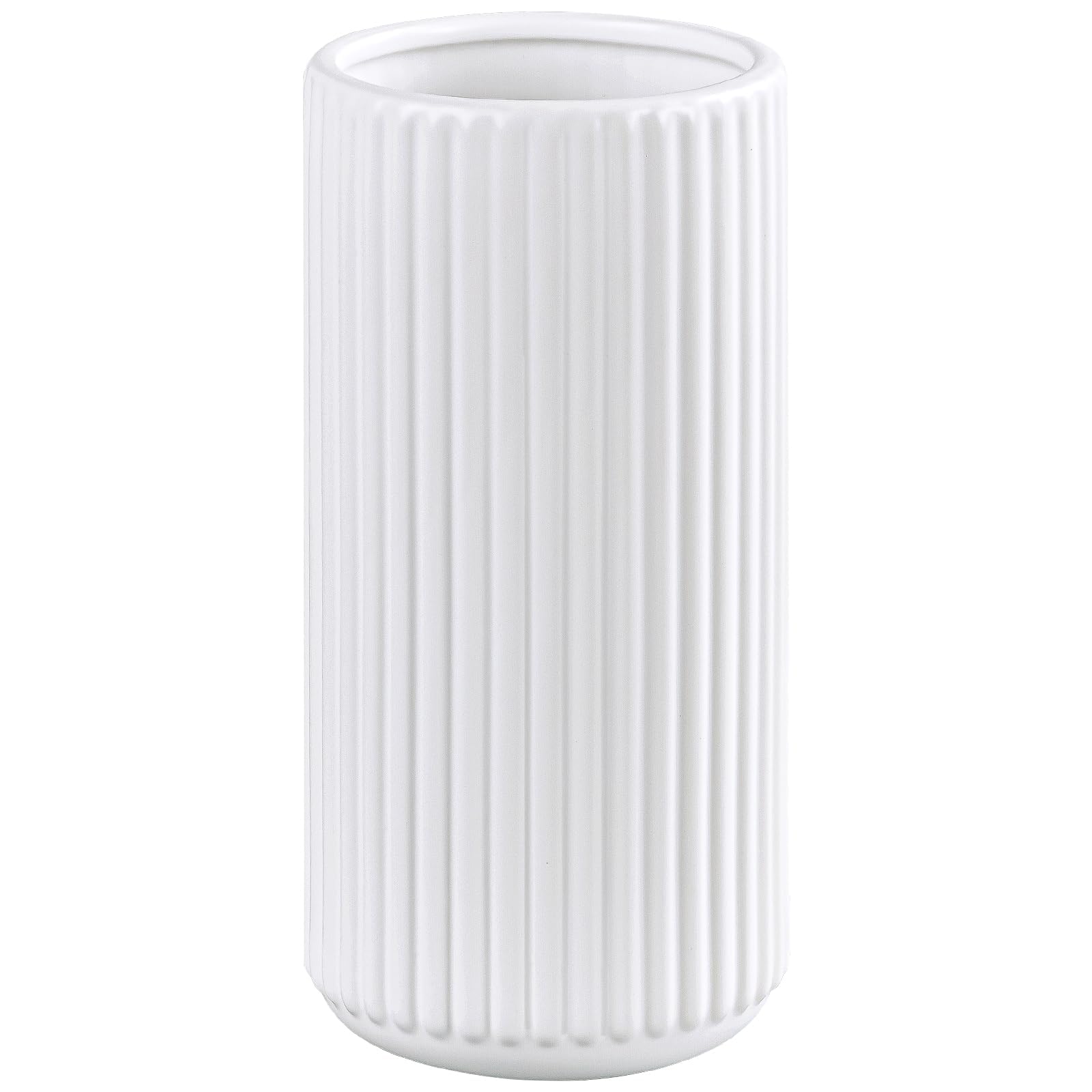 Ekirlin 20 CM White Ceramic Flower Vase for Pampas Grass, 8 inch Small Decorative Centerpiece Ribbed Vase for Dining Table, Office Desktop, Shelf Bookshelf, Mantel, Entryway, Bathroom, Farmhouse, Gift
