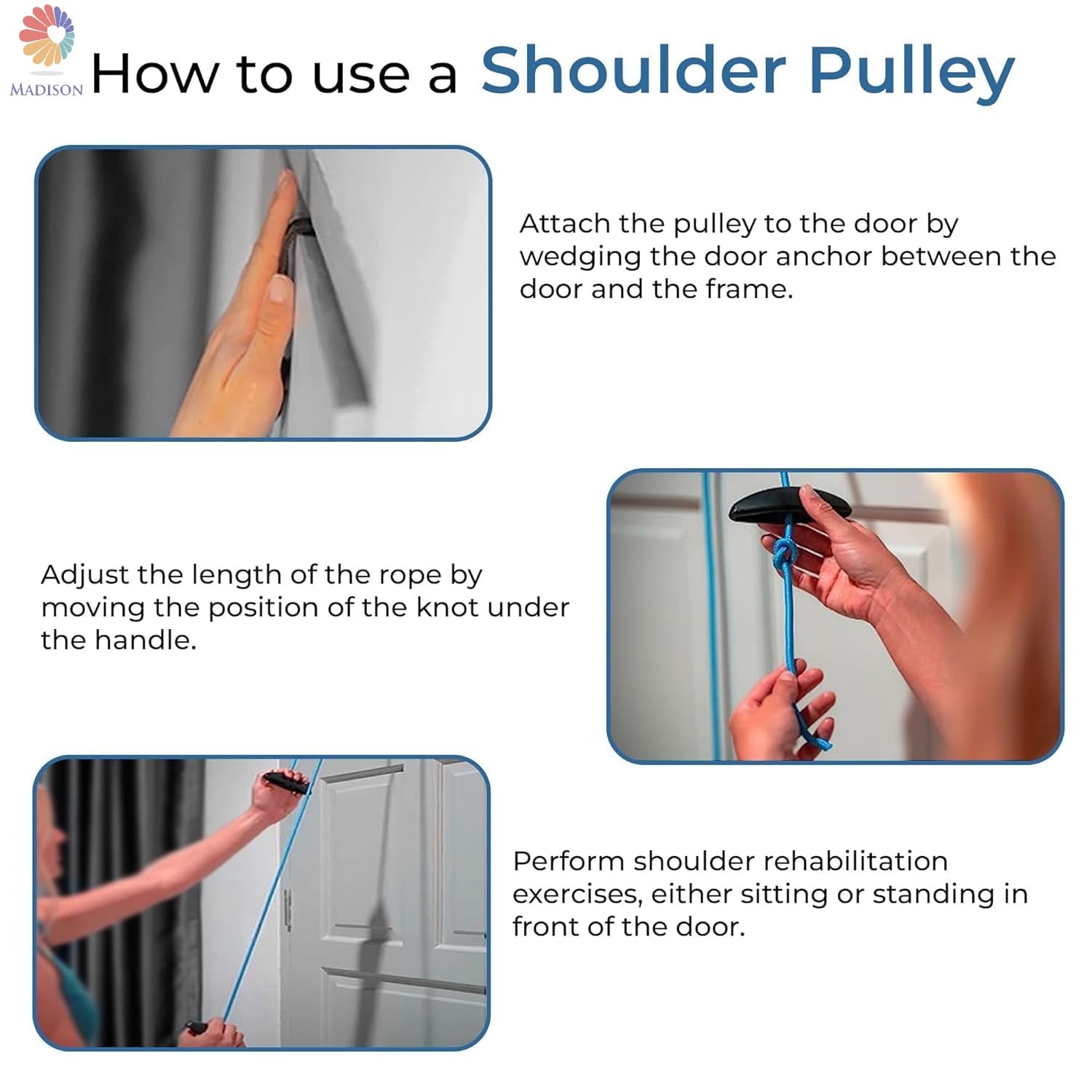 MADISON π ππππ«π¬ πππ«π«ππ§ππ² Physiotherapy Rope and Pulley for Pain Relief (Without bearing) Hand Shoulder Pulley Equipment Kit Rope For Home Gym Exercise & Physical Therapy 2