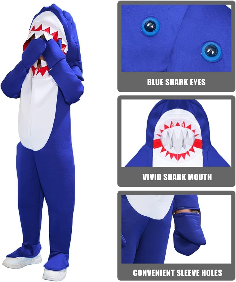 ReneeCho Boys Shark Costume Kids Onesie Pajamas Halloween Sea Animal Suit Onesie - Image 5