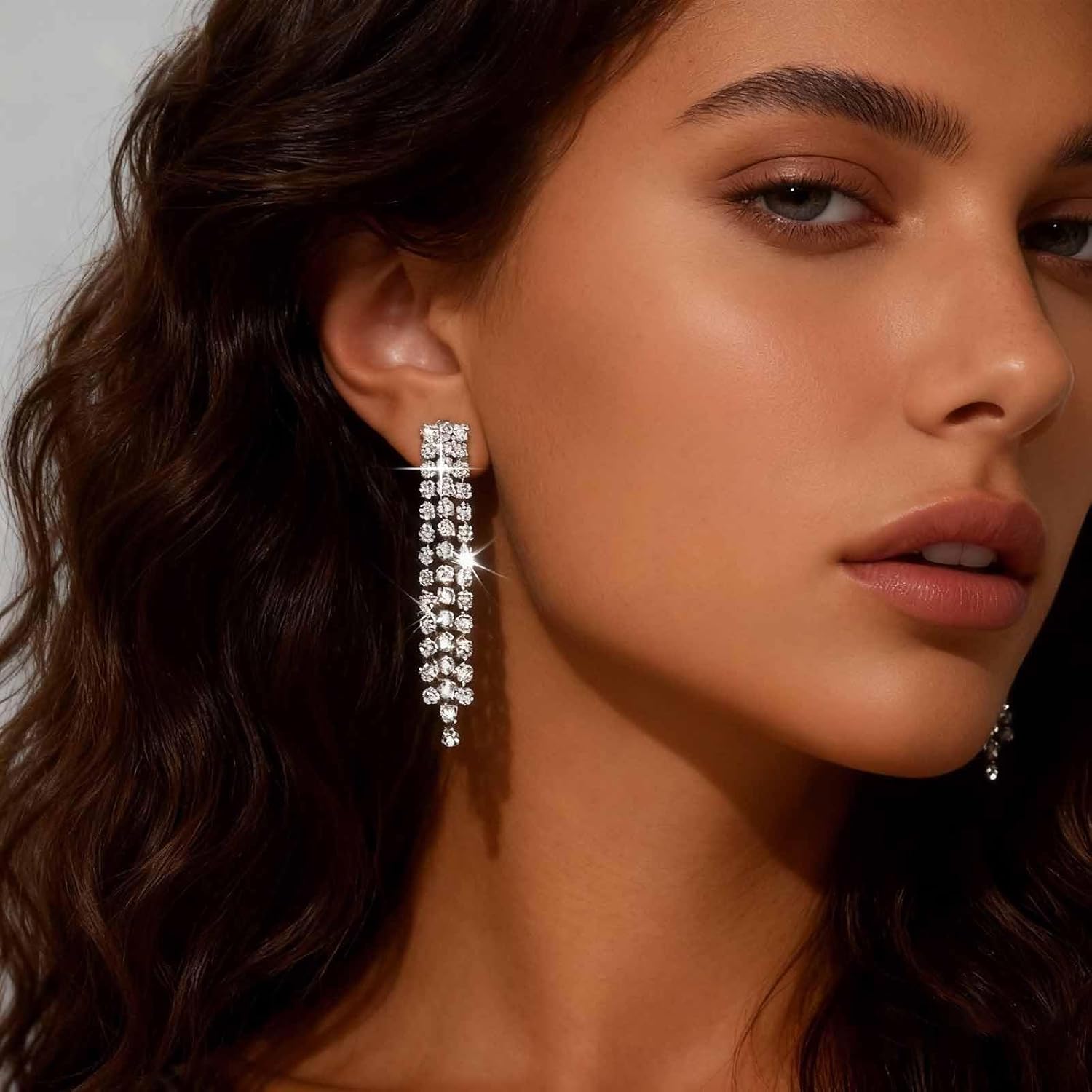 Vintage Crystal Chandeliers Drop Earrings Silver Rhinestone Dangle Earrings Silver Cz Paved Tassel Chain Earrings Wedding Chandelier Earrings Jewelry for Women - Image 5