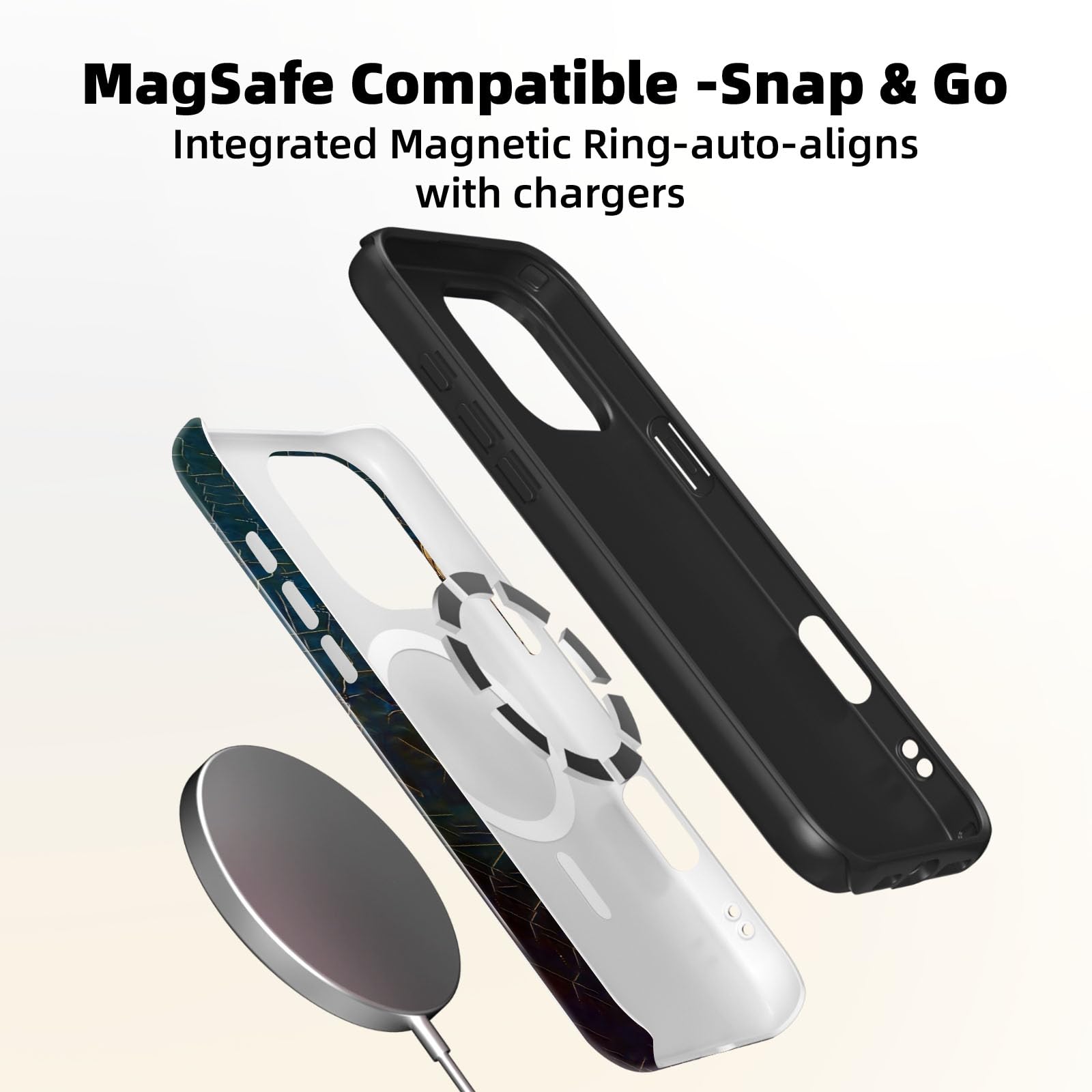 Lumen - Custodia per iPhone 17, compatibile con Magsafe, cover rigida con protezione per fotocamera, per donne, ragazze, adolescenti, con vetro colorato con sole e luna, oro blu navy, drammatica