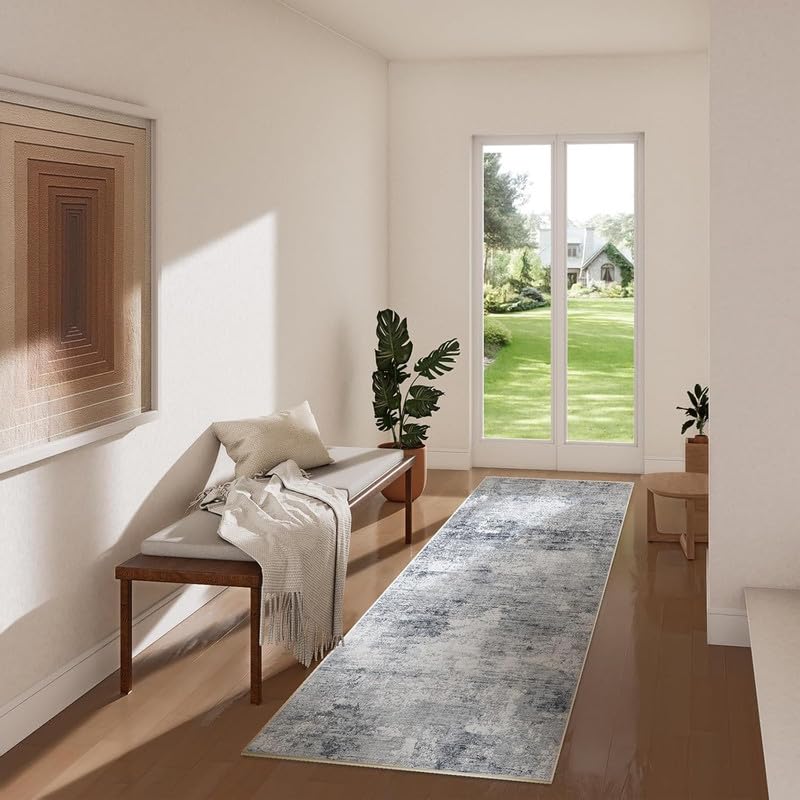 Machine Washable Hallways Runner Rug: 2'x 10' Runner Rug Stain Resistant Abstract Non Slip Floor Rug with Rubber Backing Non Shedding Soft Carpet Runners for Kitchen Indoor Entryway Bedroom Farmhouse