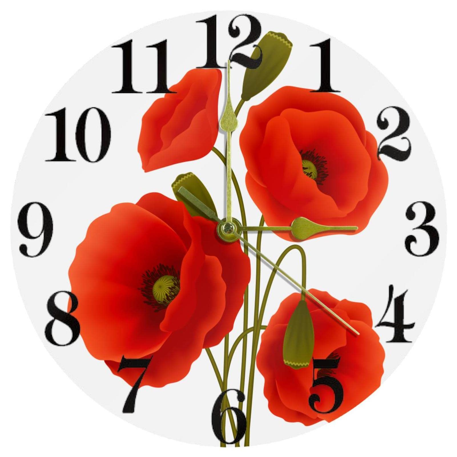 Horloge murale cuisine et maison à motif fleurs rouges 25,4 cm