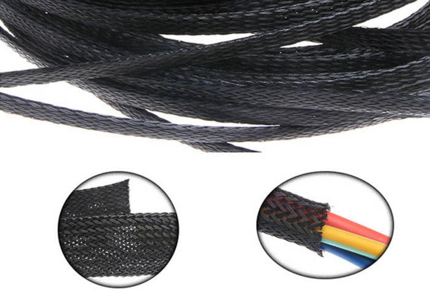 The Pujara RIVER FOX® 3MM Nylon Braided Cable Sleeve - 15METER Wire Management Sleeve for Cable Protection USB Cable Power Cord Audio Video Cable (Black)