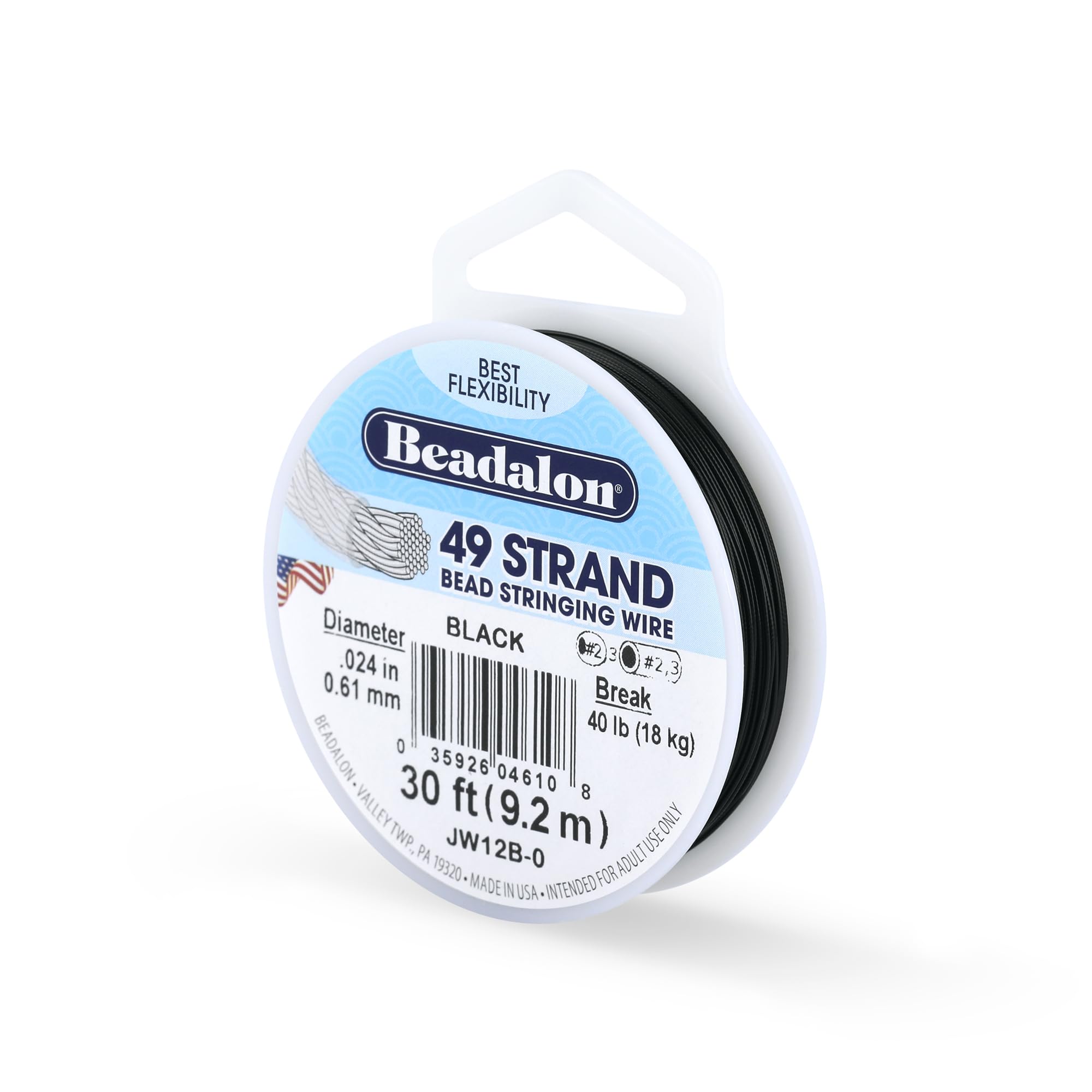 Beadalon Black 0.61 Mm Diameter 9.2 M Reel 49 Strand Wire,