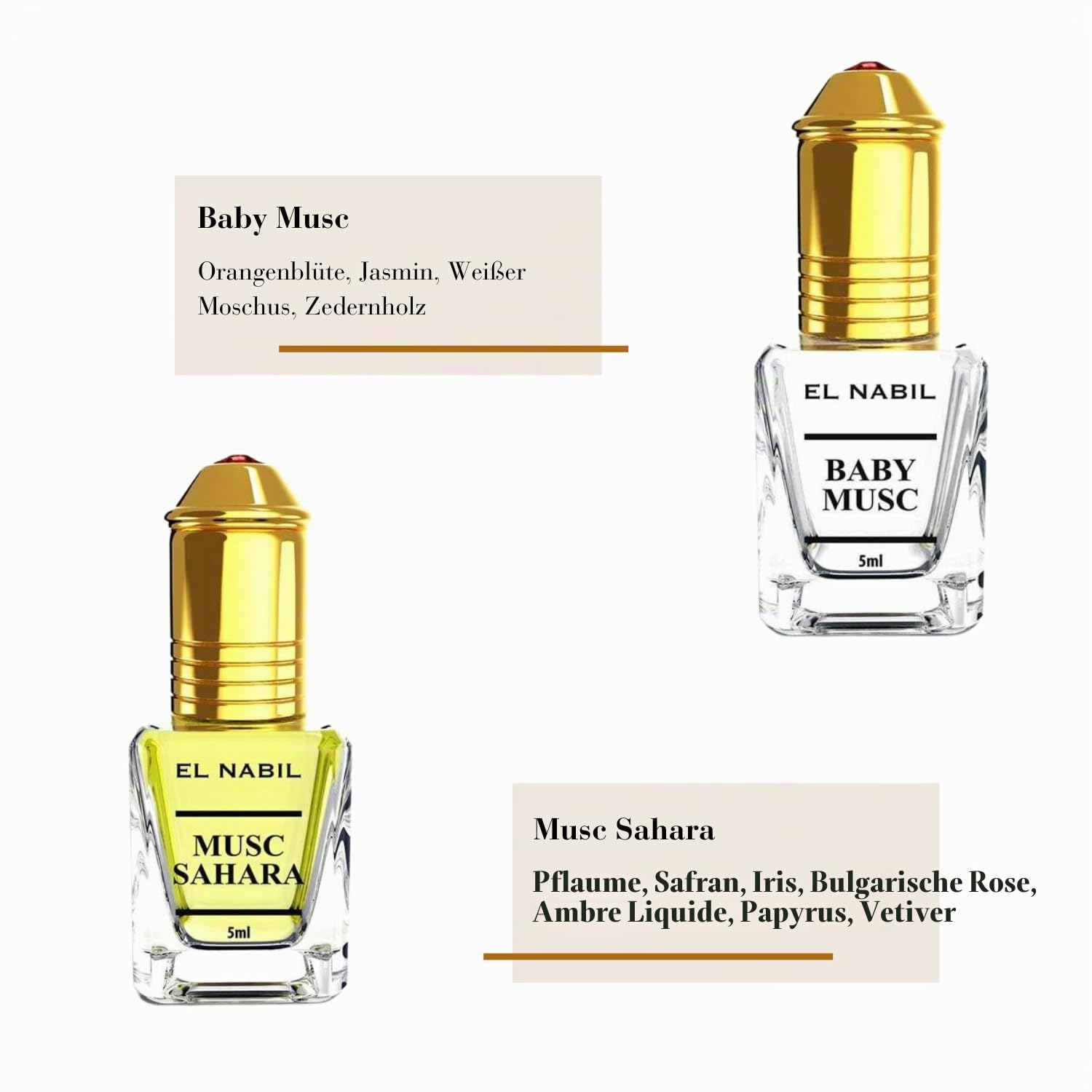 El Nabil Premium Moschus Frauen Duftset - 10 x 5 ml Parfüm Öl (TOP 10 MIX) - Arabische Parfüms für Damen - Orientalisches Parfum Set