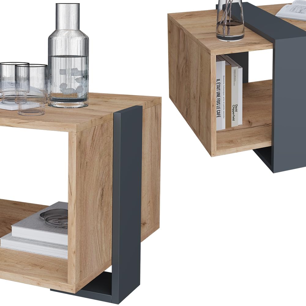Vicco Tavolino Aven, Antracite/Rovere dorato, 91.5 x 52 cm, con ripiano aggiuntivo per libri e riviste