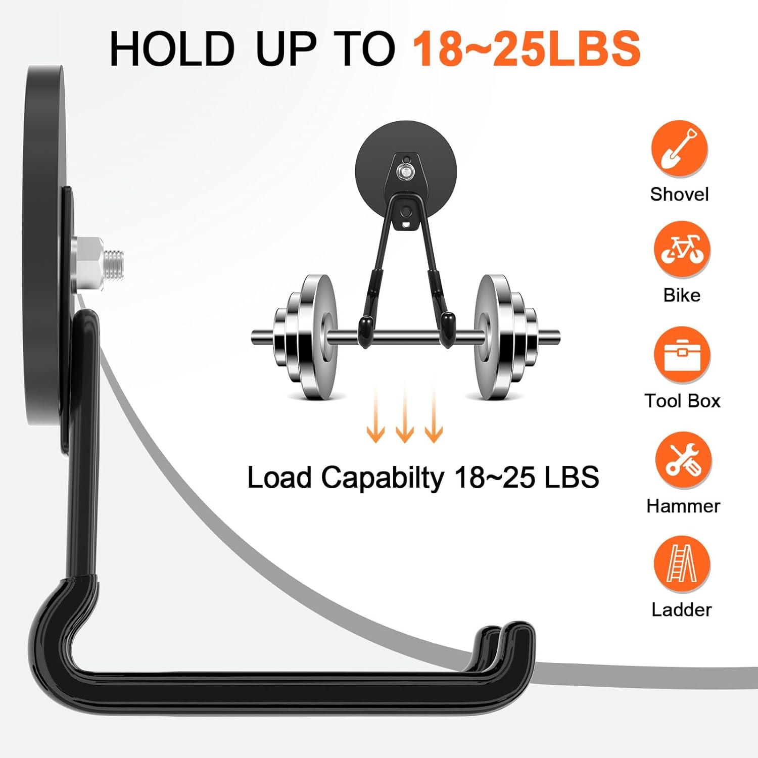 ENUODA Strong Magnetic Hooks Heavy Duty Upgraded Large Magnet Garage Hooks, Magnetic Tool Holder for Container, Locker, Container, Garden Tool, Toolbox, Power Tool, Broom, 2PCS