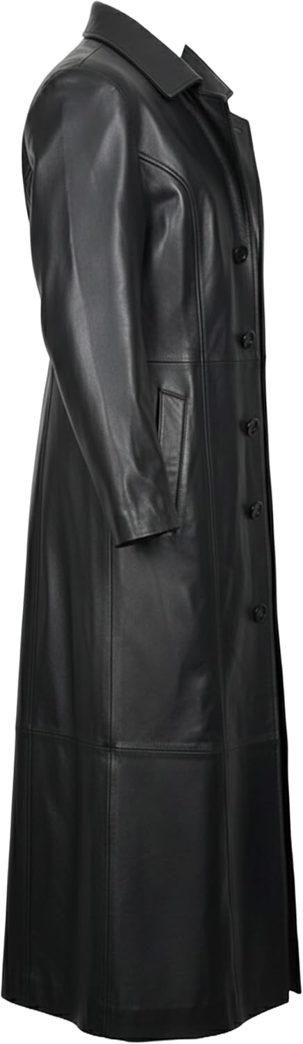 Leather Trench Coat Mens Real Lambskin Leather Duster Long Jacket Full Length Classic Overcoat Winter Outwear