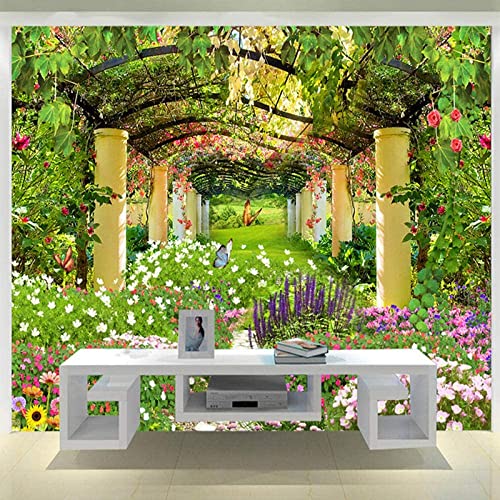 Mural De Pared Papel Pintado Con Foto Flores De Jardín Pastoral Diseño Moderno Ilusión De Pared 3D, Decoración Mural Papel Tapiz Para Dormitorio Adultos Sala De Estar Autoadhe 200(ancho)x150(alto)cm