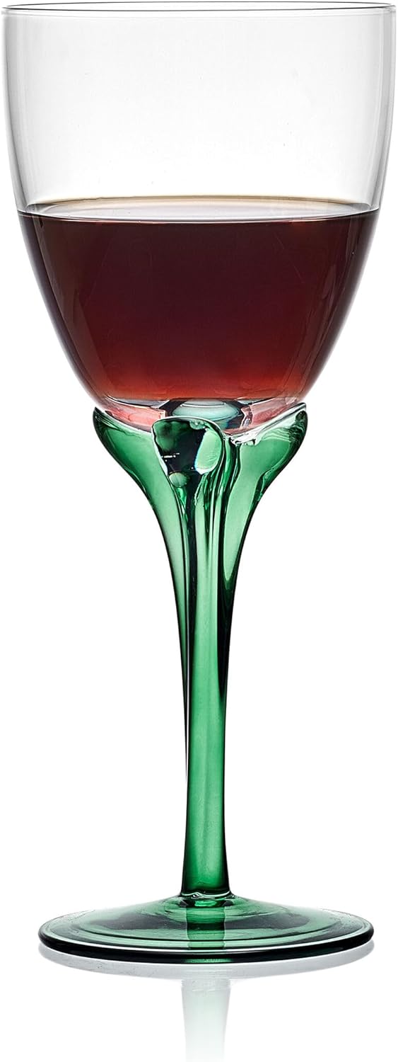Fitz and Floyd Jardin Set of 4 Green Floral Wine Glasses, 14 Ounce