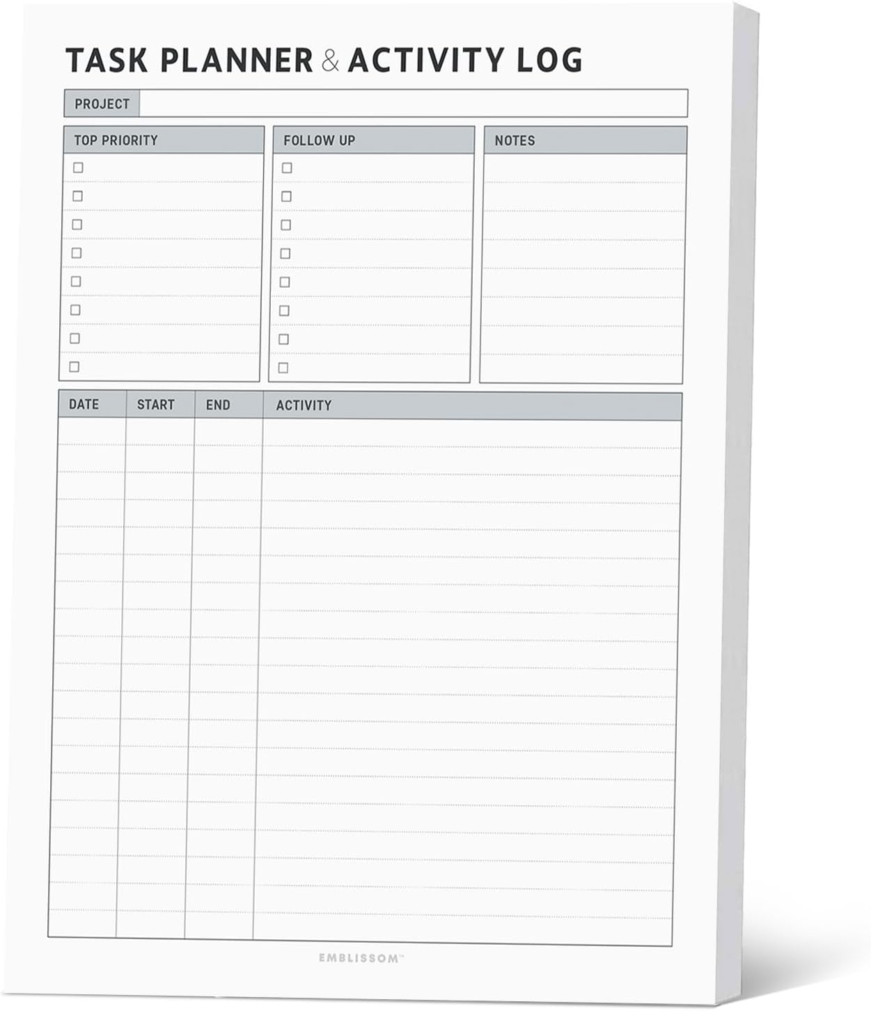 Task Planner & Tracker 8.5 x 11 Tear-Off 70 Sheet Planner Pad – Project Organizer with Time Log, Top Priority, Follow-Up – Notepad for Home & Office (White, Classic, 1 Pack)