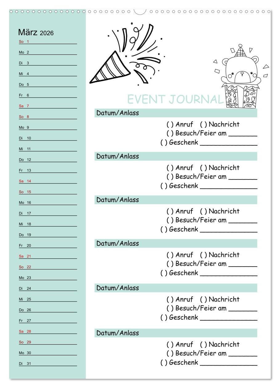 Geburtstagsplaner Doodle Tiere - Für Termine, Geschenke, Eventdetails & mehr (Wandkalender 2026 DIN A2 hoch), CALVENDO Monatskalender: Mit diesem ... und keinen Anruf mehr. (CALVENDO Menschen)