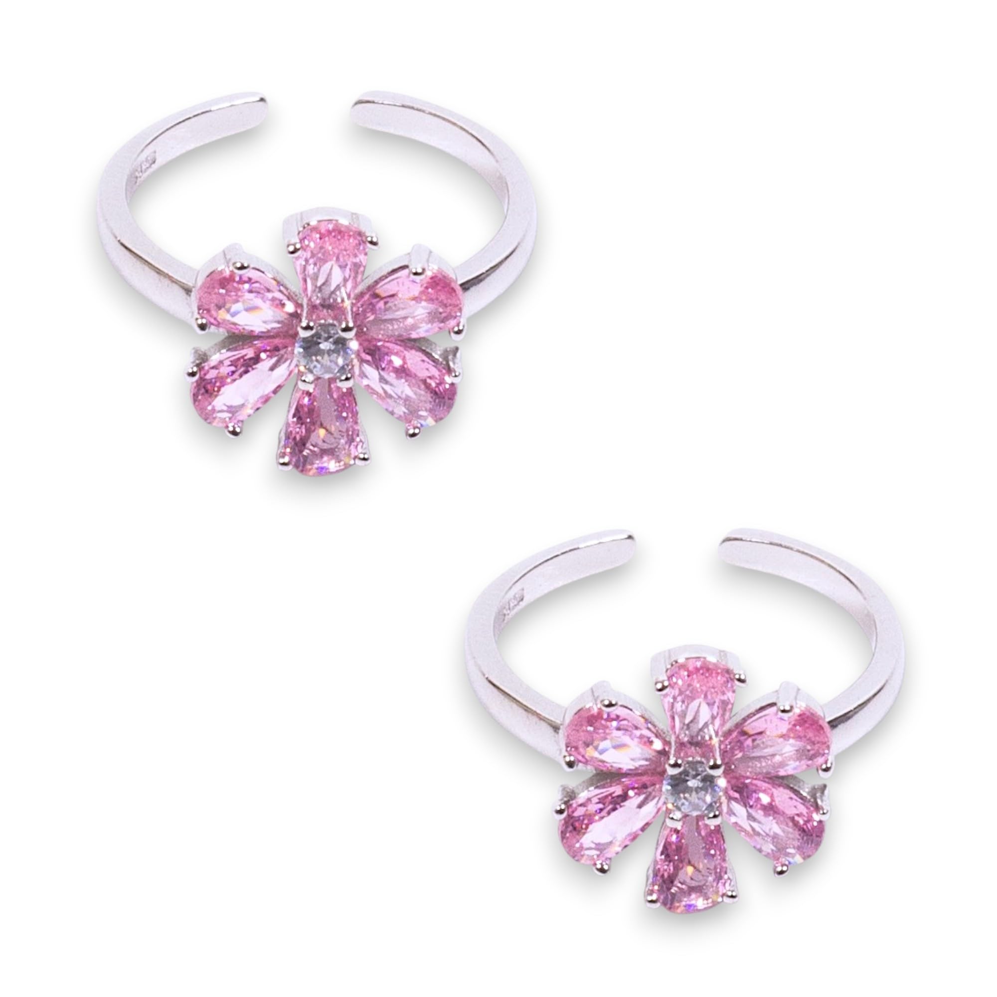 taraash 925 Sterling Silver Floral Baby Pink Toe Rings for Women – Adjustable Design-picture-11