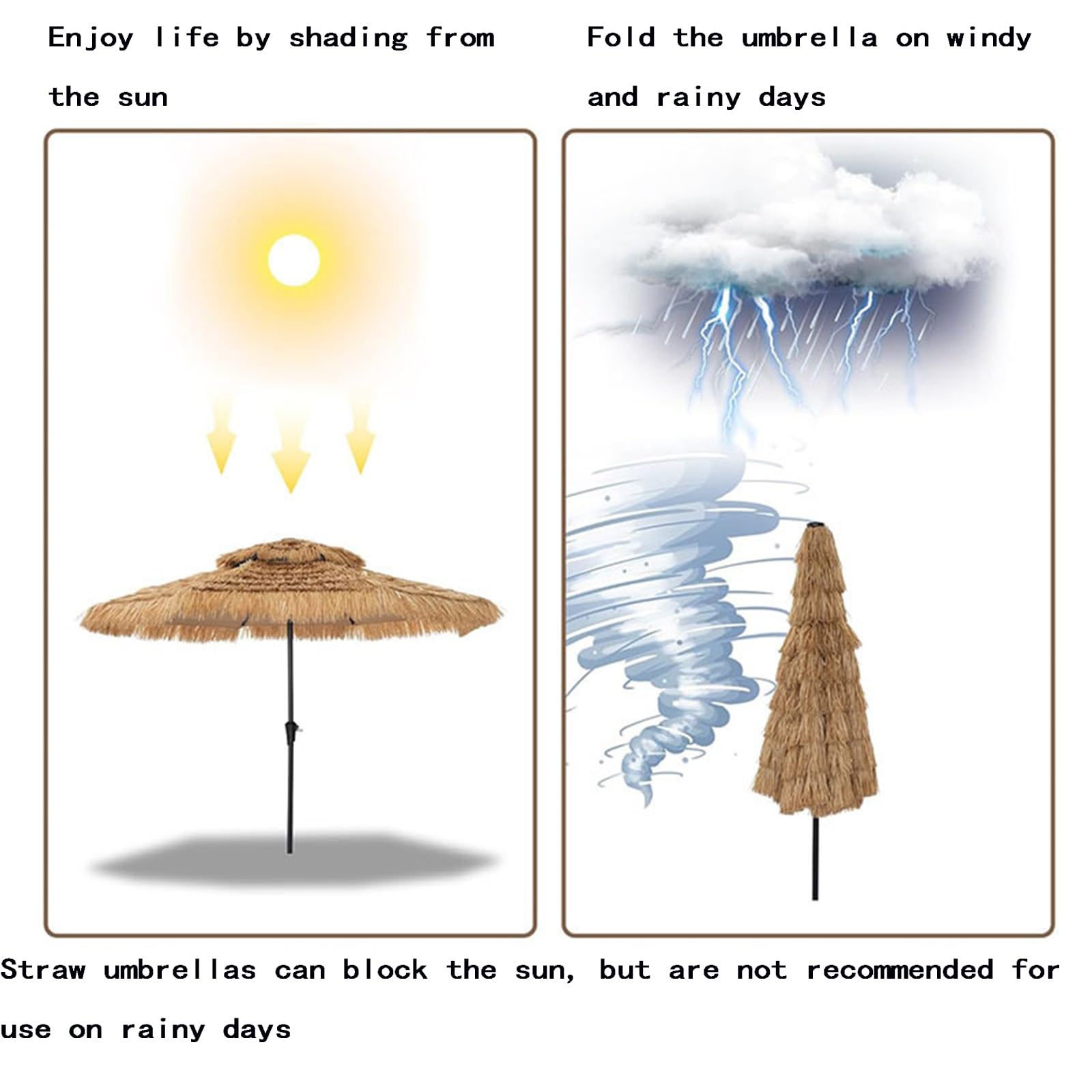 Tiki Parasol premium na zewnątrz strzechą słomka, 8 żeber, nachylenie, 2,4 m, na patio, plażę przy basenie