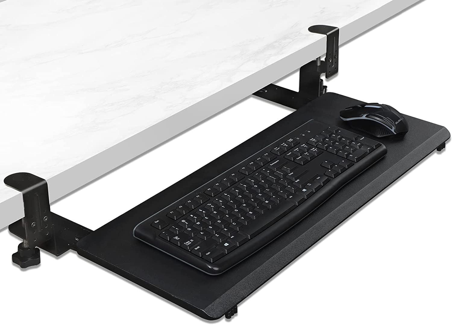 Bandeja para teclado con abrazadera ergonómica deslizante para teclado y ratón para debajo del escritorio cajón retráctil fácil de montar sin necesidad de herramientas o tornillos (carbón ne