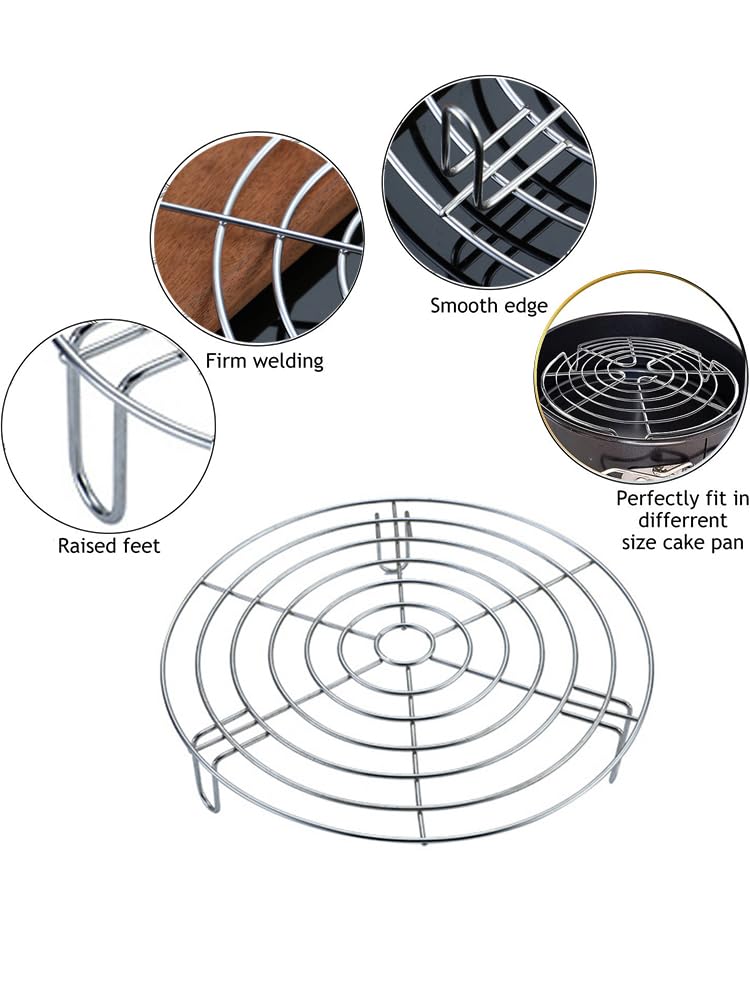 Rundes Kühlgitter zum Dämpfen, 2 Stück, Durchmesser 18 cm, robustes Edelstahl-Dampfgarer-Gestell, Grillrost, Einmachrost, Kühlgitter zum Backen, Konserven, Kochen (Höhe 4,6 cm und 7,1 cm, 18