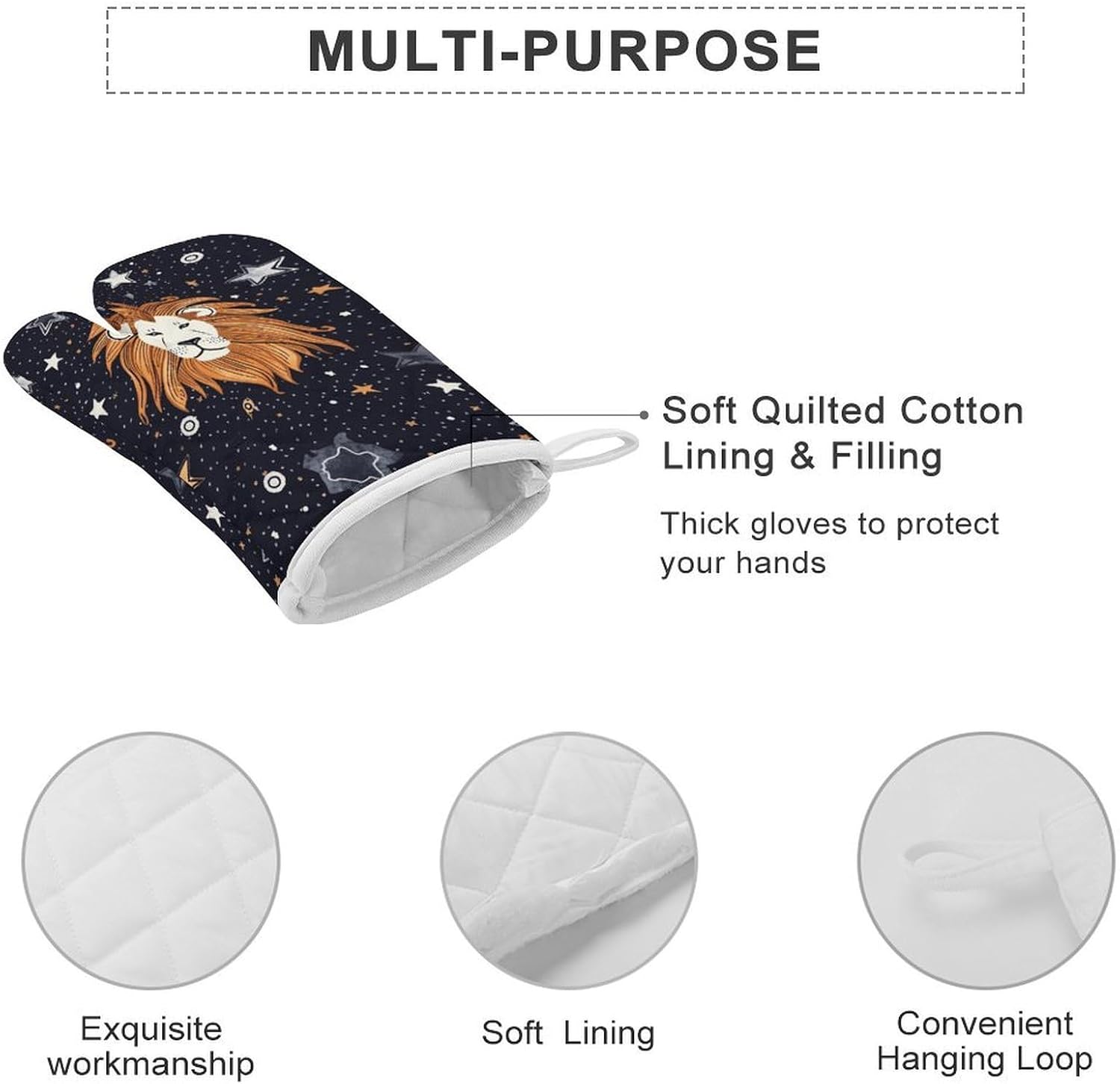 2 Pcs Oven Mitts Heat Resistant Kitchen Gloves Soft Safety Lion and Stars Oven Glove for Microwave, Barbecue