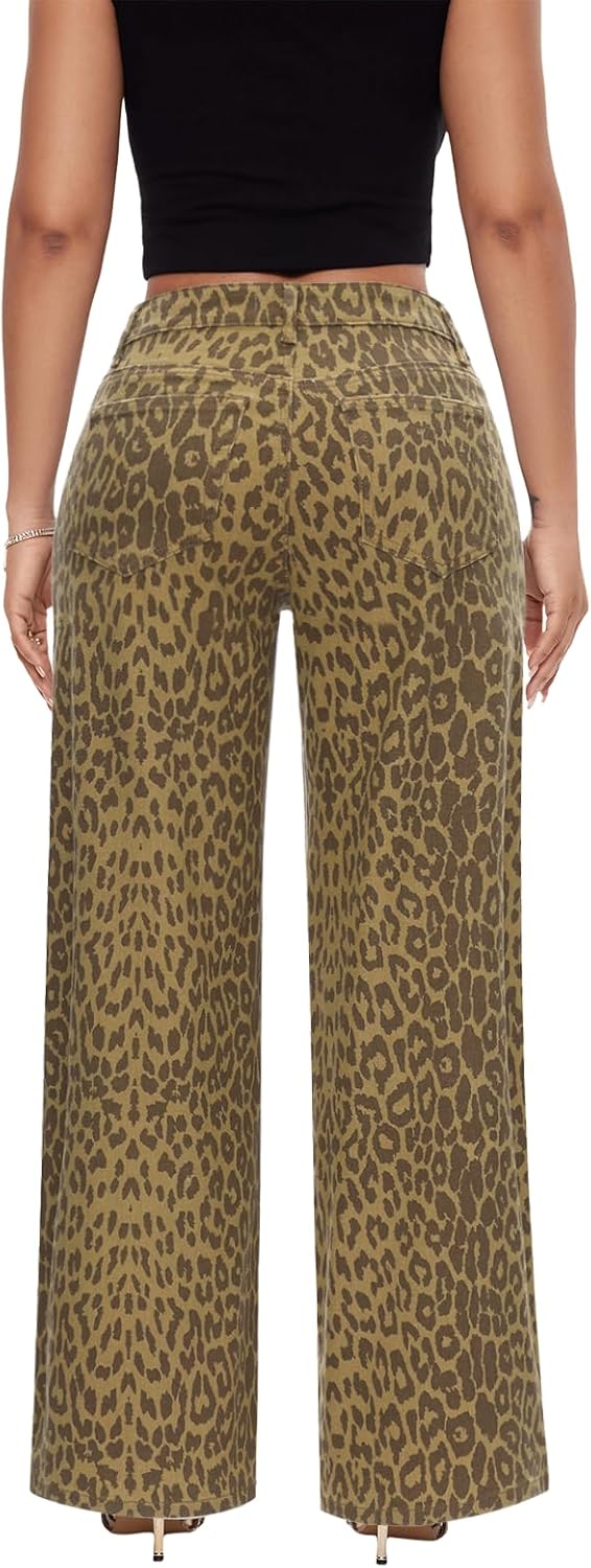 ONESO Mid-Low Rise Baggy Jeans Wide Leg for Women Distressed Pants Stretchy Bottom Lady Basic Comfortable Denim