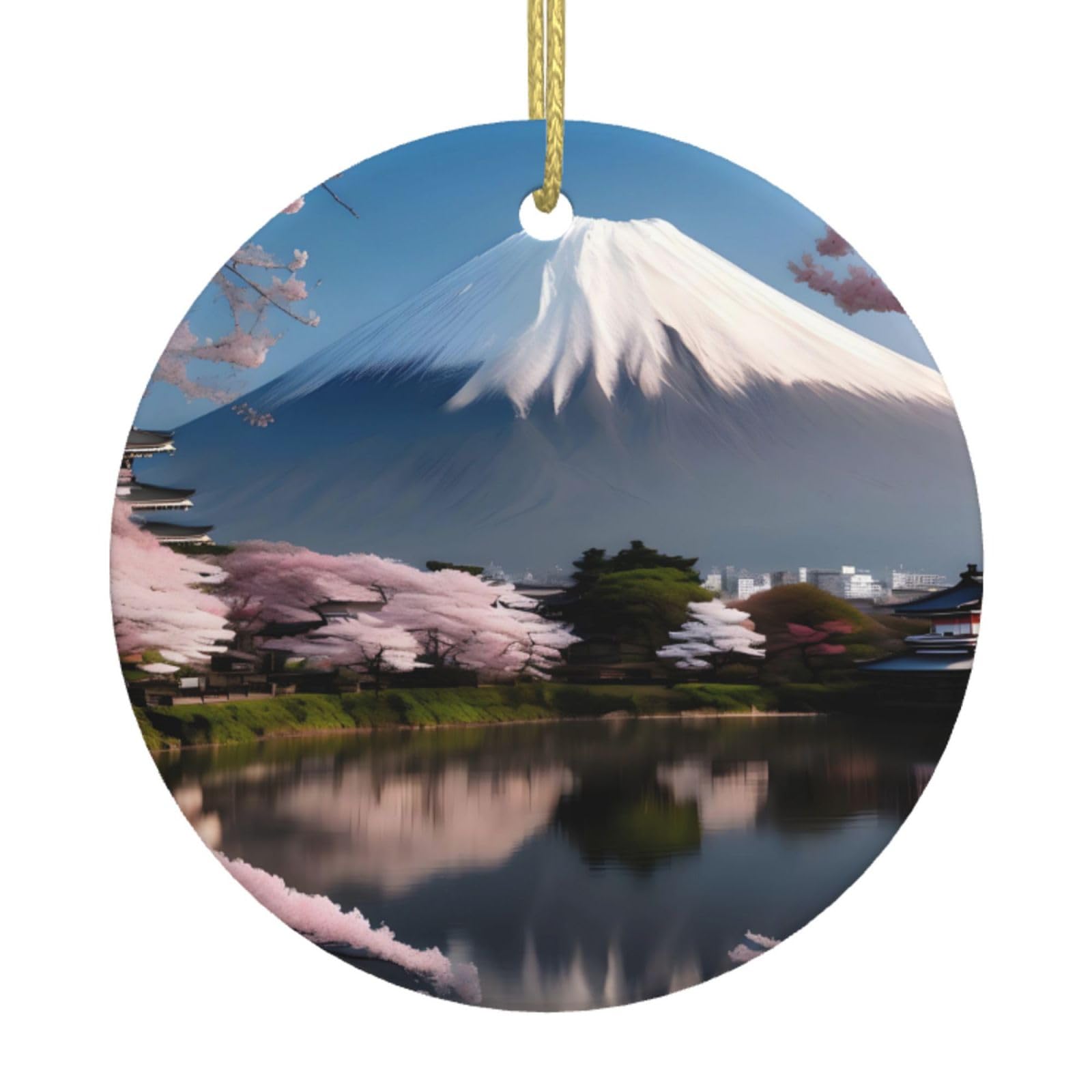 Mt. Fuji in Early Spring Printed Christmas Tree Ceramic Ornaments Holiday Decoration Christmas Unique Pendant for Christmas Party