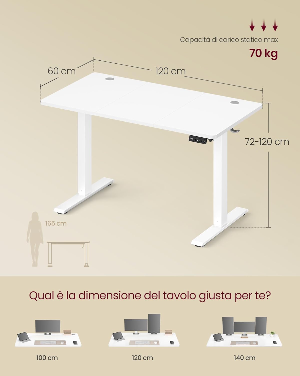 VASAGLE Scrivania Regolabile in Altezza Elettrica 120x60 cm immagine 3