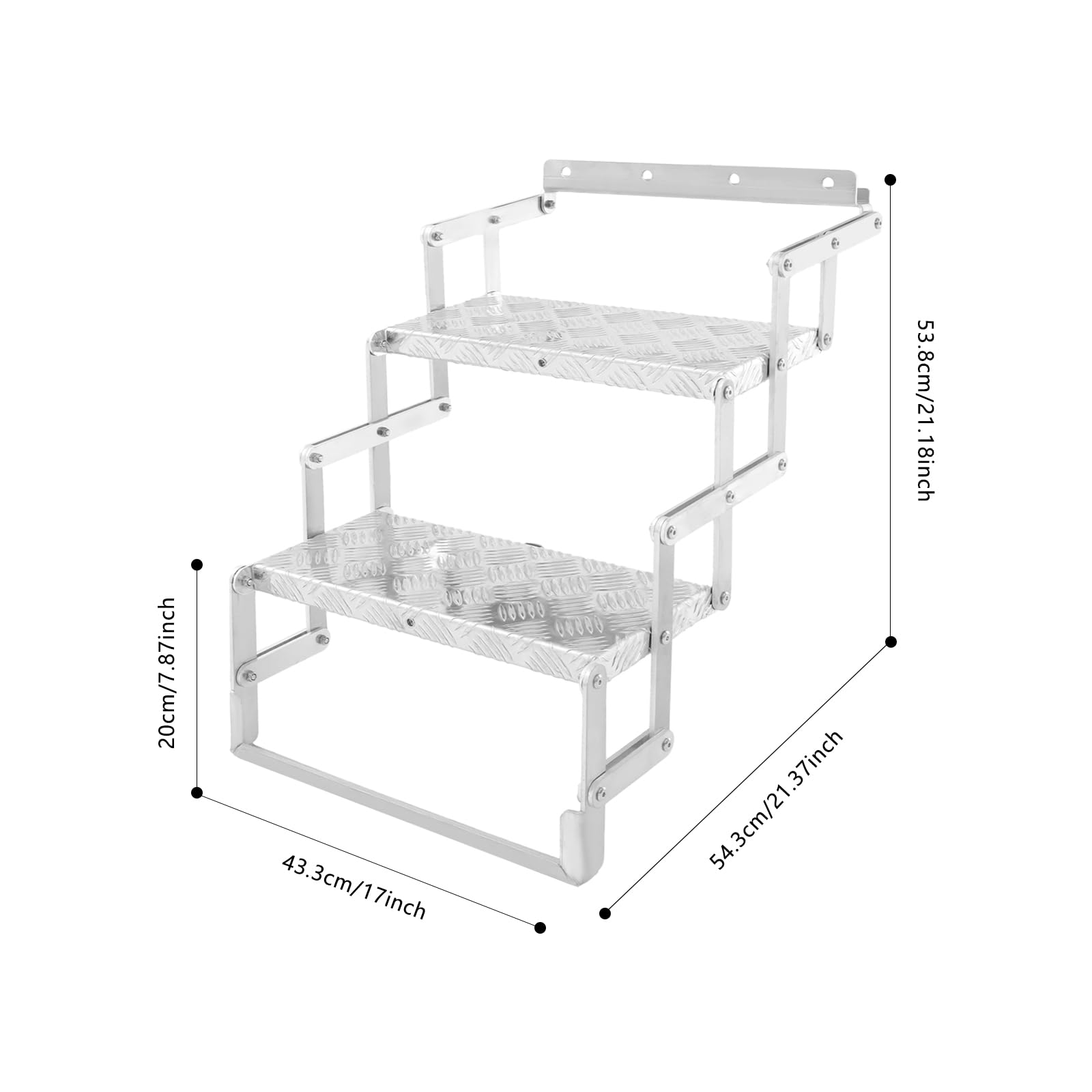 Scala pieghevole in alluminio fino a 110 kg, scala a gradini in lega di alluminio e acciaio al carbonio, pedane antiscivolo con fori di montaggio, per camper, roulotte, rimorchio (2 gradini)