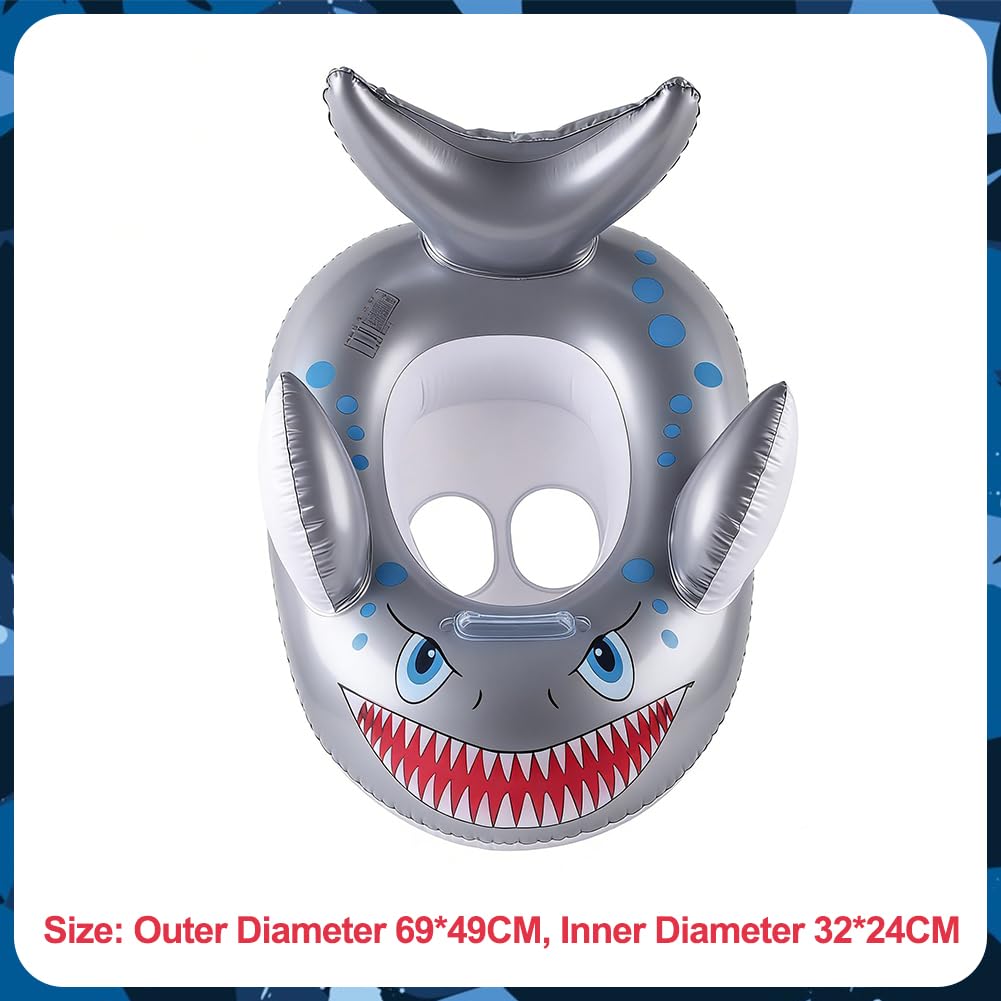 Shark Anello Nuoto, Animale Giocattoli Gonfiabile per Piscina Galleggianti, PVC Galleggiante Anello di Nuoto, per Divertimento in Acqua per Piscina Sport Acquatici Estate Spiaggia Festa - Argento