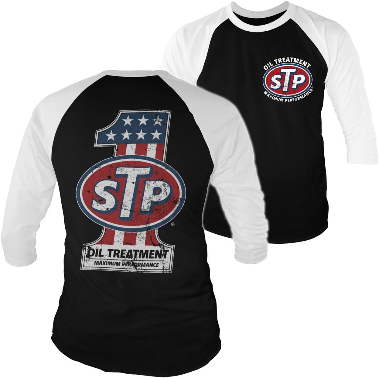 STP Officially Licensed American No. 1 Baseball 3/4 Sleeve T-Shirt (White-Black)