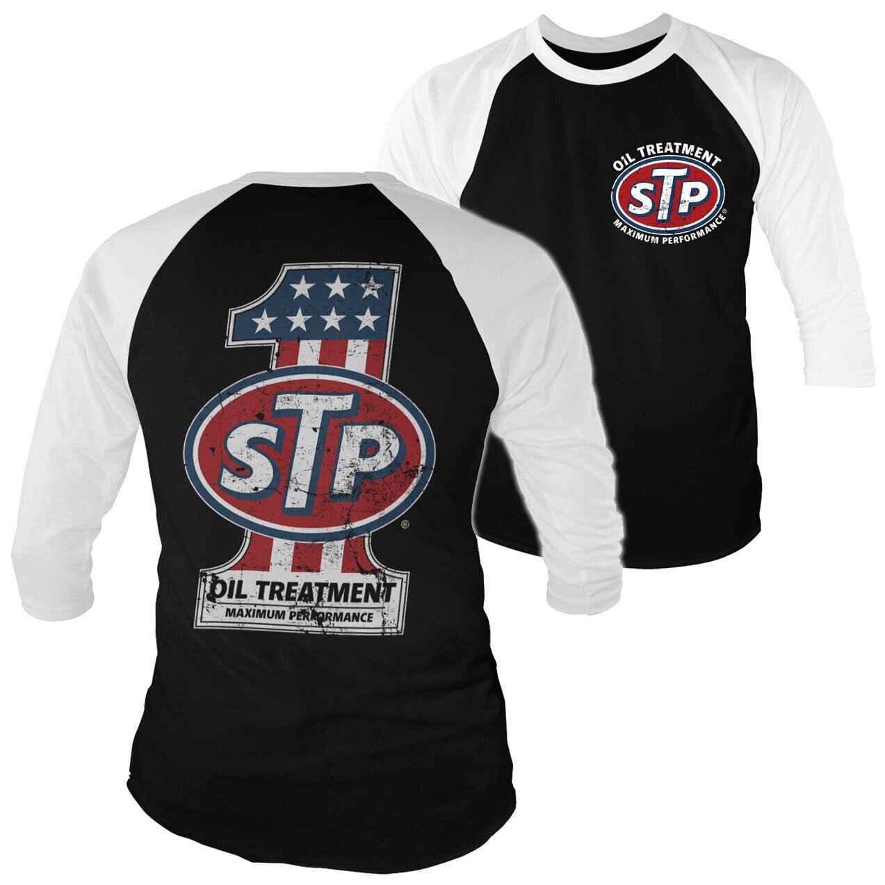 STP Officially Licensed American No. 1 Baseball 3/4 Sleeve T-Shirt (White-Black), XX-Large