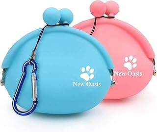 Dog Treat Pouch 2Pack, 10oz Small Portable Silicone Dog Training Treat Pouch with Carabiner Reusable Dog Treat Container Dog Treat Bag Silicone Treat Pouch for Leash Key Case, Blue and Pink