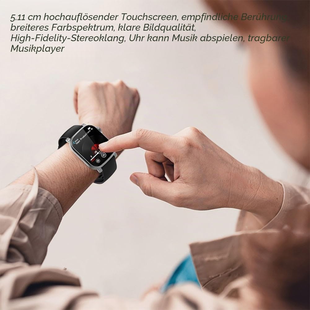 MP3 Player Sportuhr mit 2 01 Zoll HD Touchscreen AVI Video Wiedergabe Metallgehäuse tragbarem externen Lautsprecher und TF-Kartenfach bis zu 128G für Training Reisen und Alltag(Black Gray 64GB)