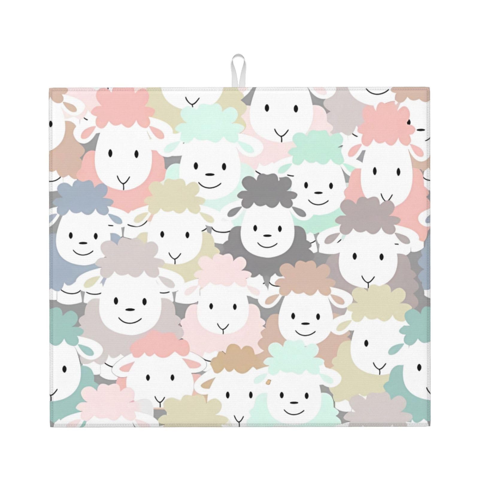 WHJSHOP Cute colorful sheep cartoon pattern Prints Kitchen Drying Mat - Absorbent Dish Drying Throw with Vibrant Prints, Quick-Dry Countertop Layer for Dishes & Glassware - Non-Slip